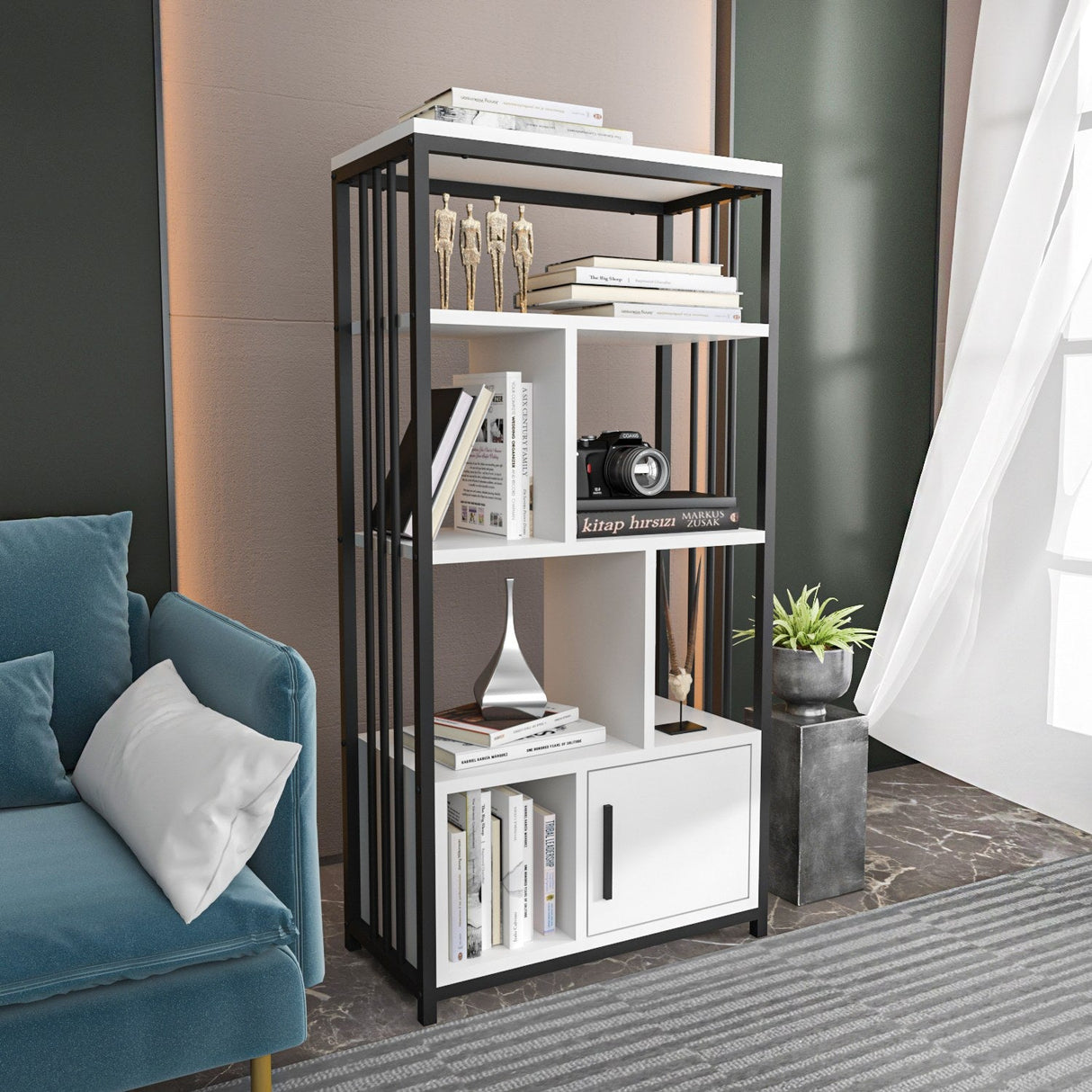 Bibliotecă Valero, Diverse culori, 60x30x120 cm - Alb - Negru | SKU: 875ZNA4567 | Bibliotecă Valero, 60x30x120 cm, varianta Alb - Negru, produs pentru amenajarea locuinței, disponibil online în România la CasaMob
