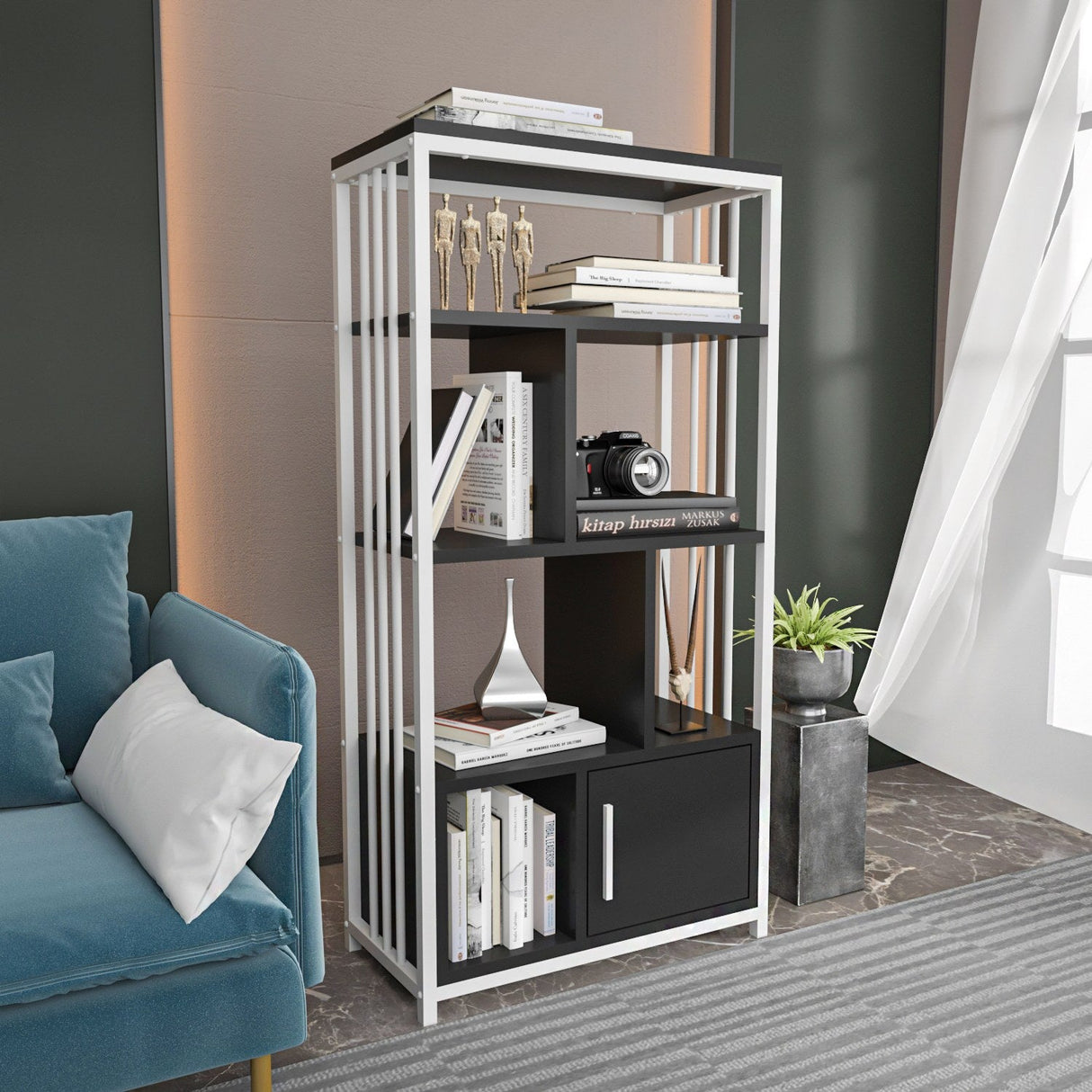 Bibliotecă Valero, Diverse culori, 60x30x120 cm - Negru - Alb | SKU: 875ZNA4570 | Bibliotecă Valero, 60x30x120 cm, varianta Negru - Alb, produs pentru amenajarea locuinței, disponibil online în România la CasaMob