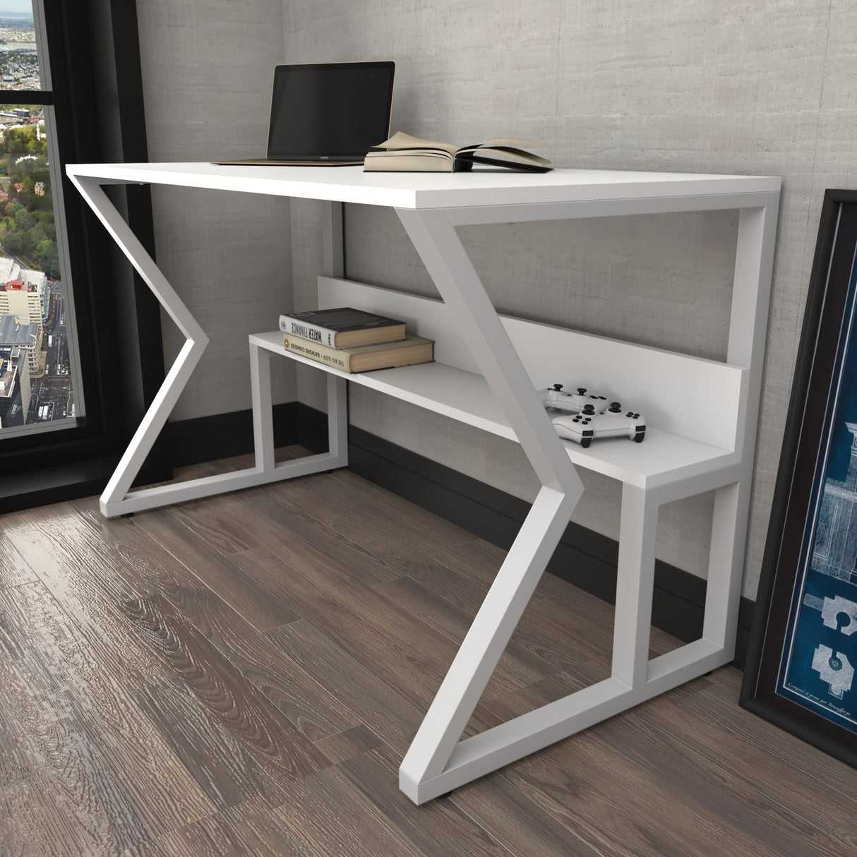 Birou Wake, Alb, 120x60x73 cm
