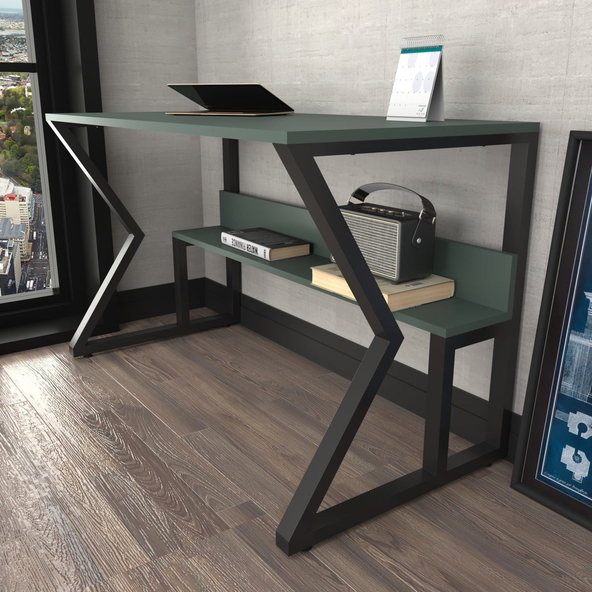 Birou Wake, Verde - Negru, 120x60x73 cm