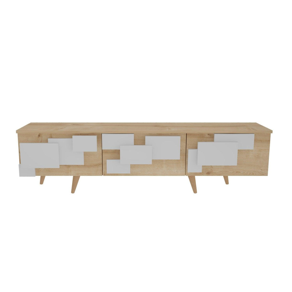 Comoda Tv Uc Boyut 3d Design cu 3 Compartimente, 160 X 45 X 35 Cm - Stejar Alb, SKU 875ZNA4581