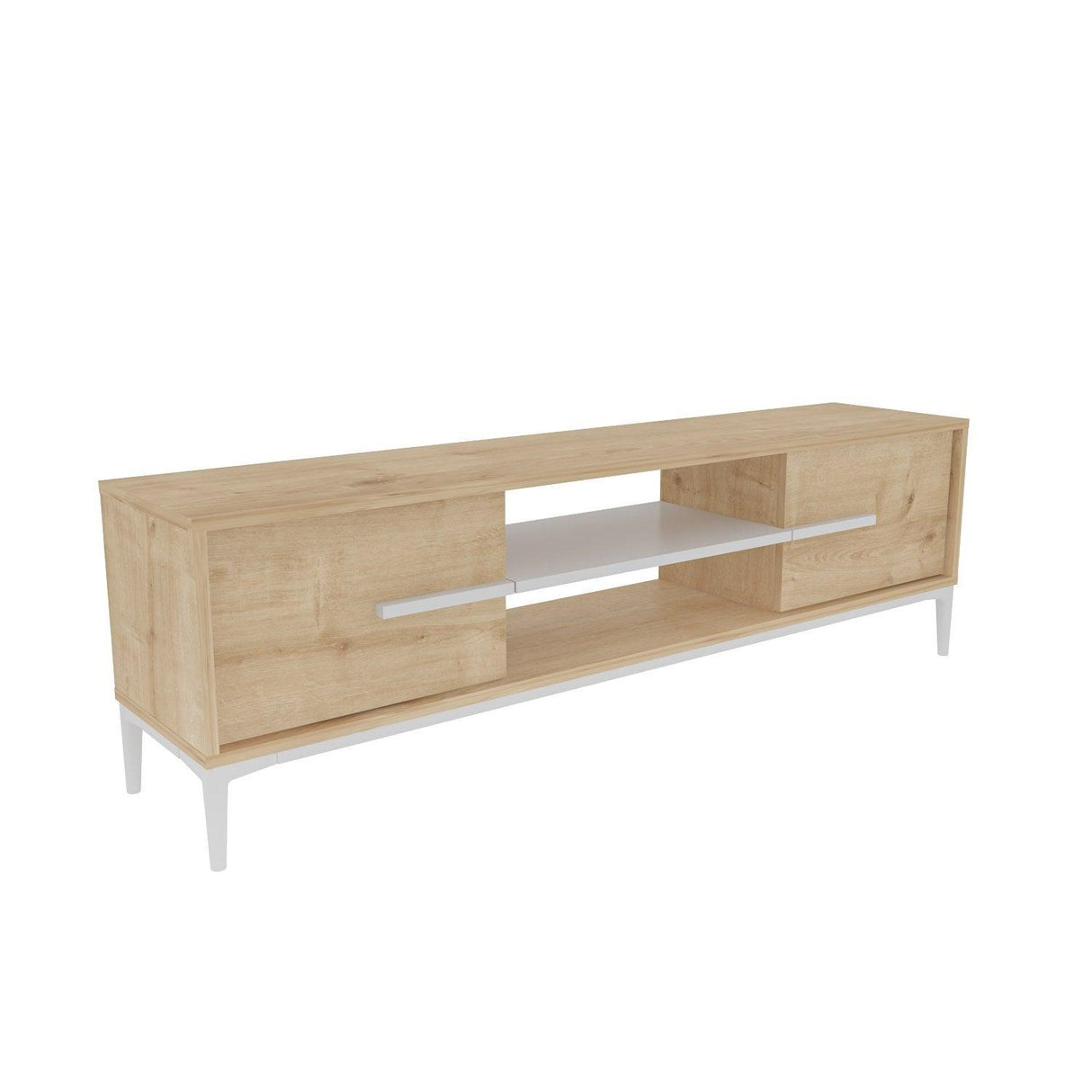 Comoda Tv Eslem cu 2 Raft si 2 Usi, 120 X 43 X 30 Cm - Stejar Alb, SKU 875ZNA4593