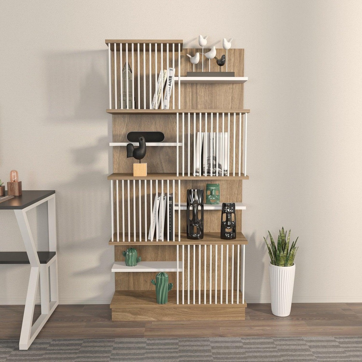 Biblioteca Sanali cu 9 Rafturi, 80 X 160 X 25 Cm - Stejar Alb, SKU 875ZNA4605