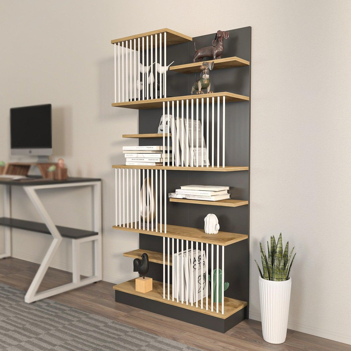 Biblioteca Sanali cu 9 Rafturi, 80 X 160 X 25 Cm - Stejar negru, SKU 875ZNA4605