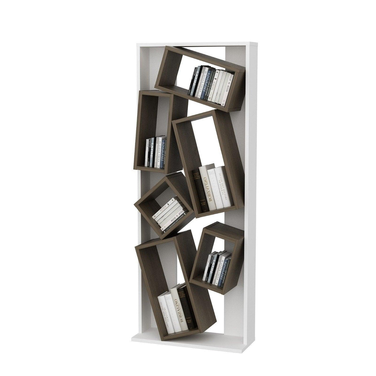 Biblioteca Razvan Design inception 6 compartimente, 63 X 154 X 24 Cm - Nuc Alb, SKU 875ZNA4608