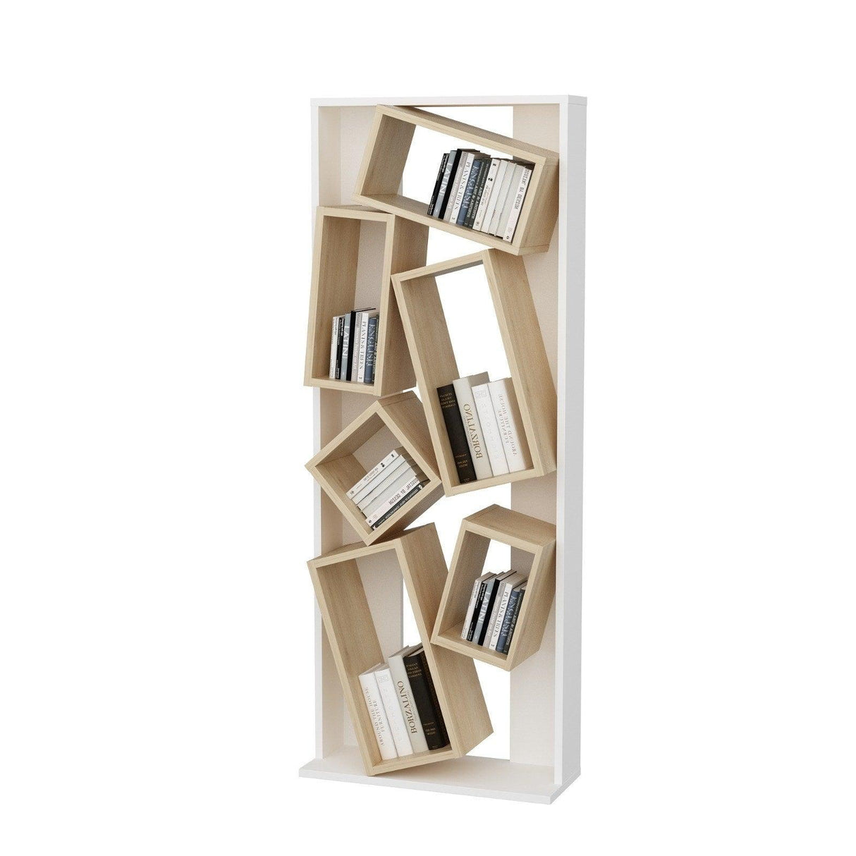 Biblioteca Razvan Design inception 6 compartimente, 63 X 154 X 24 Cm - stejar alb, SKU 875ZNA4608