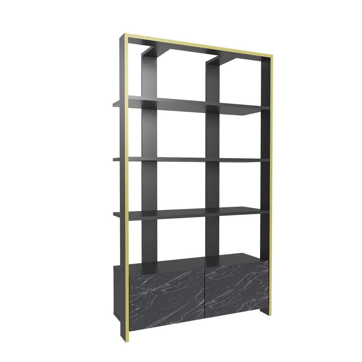 Biblioteca Elly cu 2 Usi si 5 Rafturi, 93 X 160 X 32 Cm - Marmură neagră, SKU 875ZNA4614