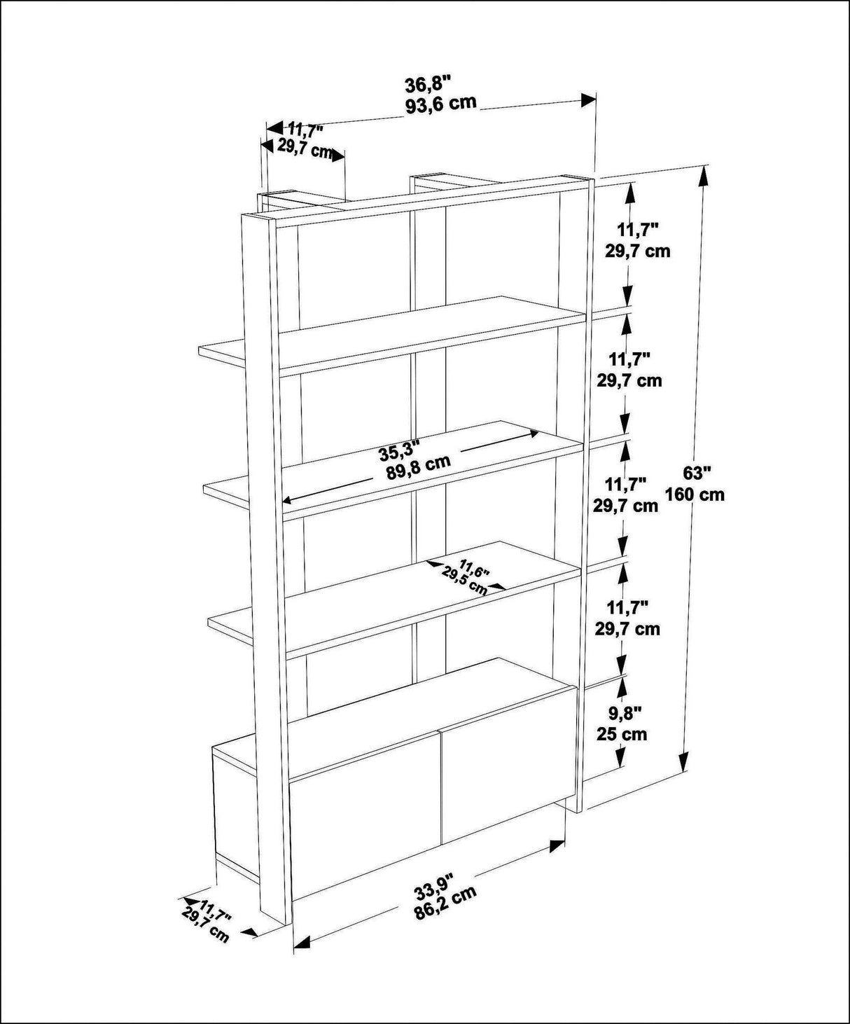 Biblioteca Elly cu 2 Usi si 5 Rafturi, 93 X 160 X 32 Cm - Nuc Alb, SKU 875ZNA4614
