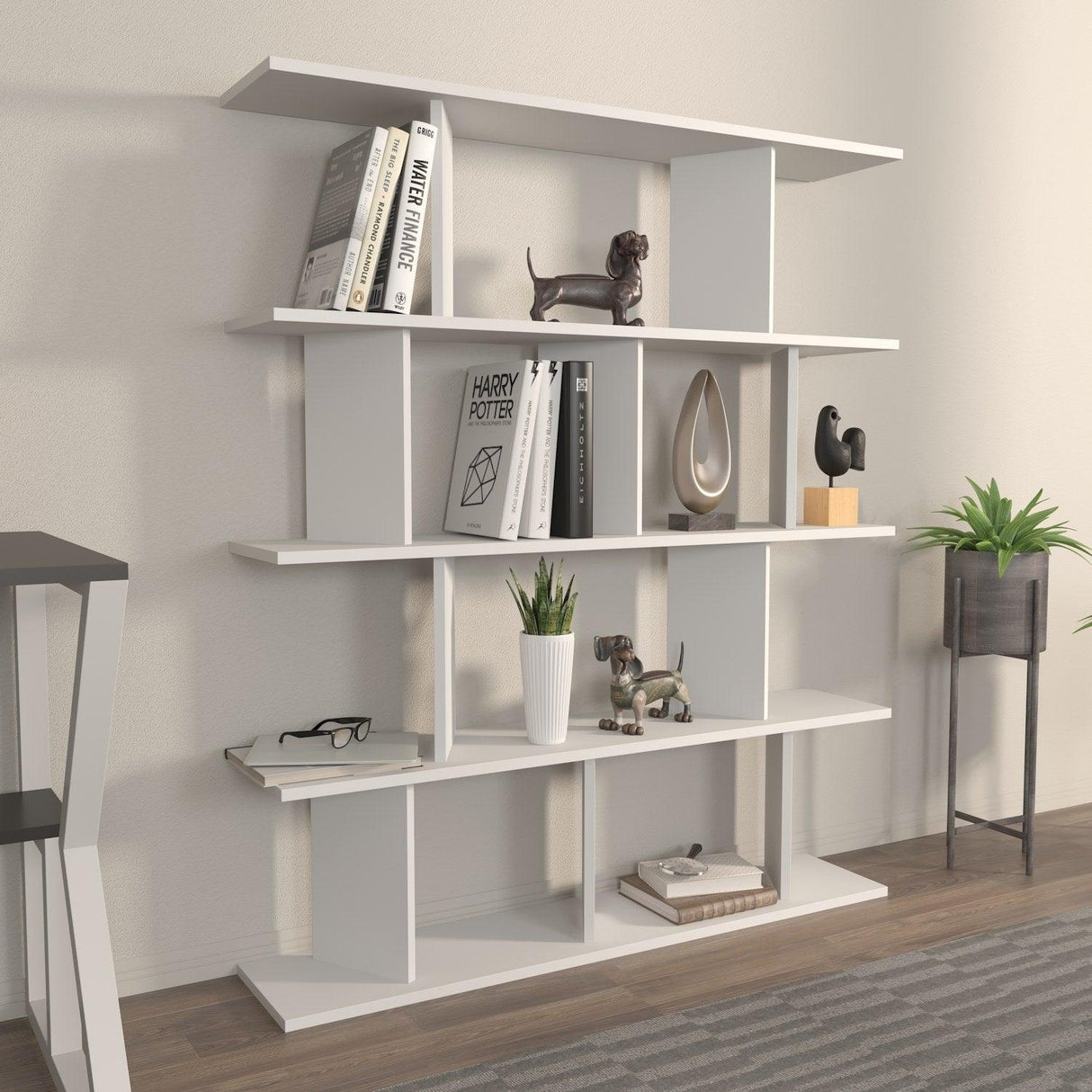 Biblioteca Tipi cu 5 Rafturi, 120 X 141 X 25 Cm - Alb, SKU 875ZNA4617