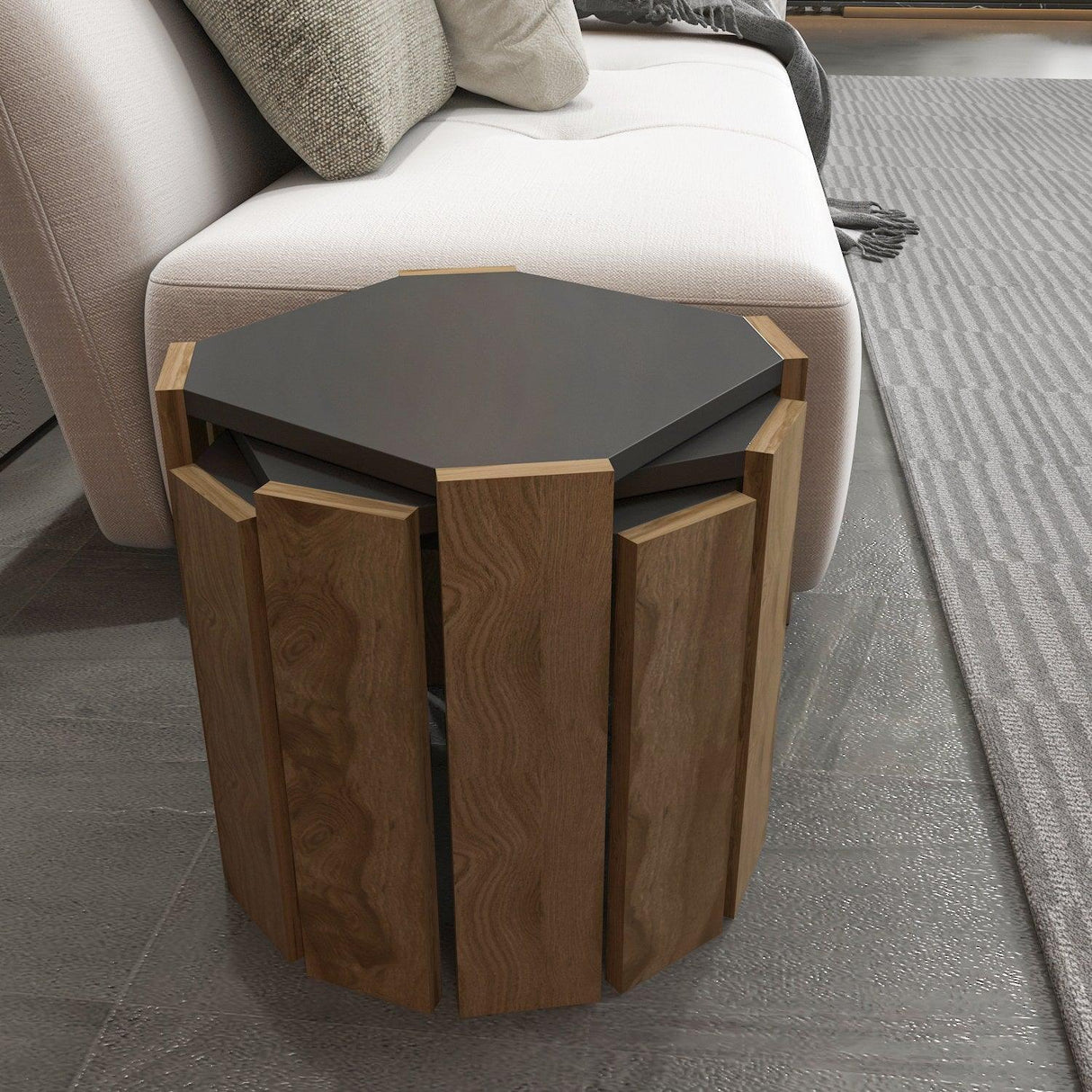Set Masuta De Cafea Soril 3 Bucati, 45 X 41 X 45 Cm - Nuc antracit, SKU 875ZNA4627