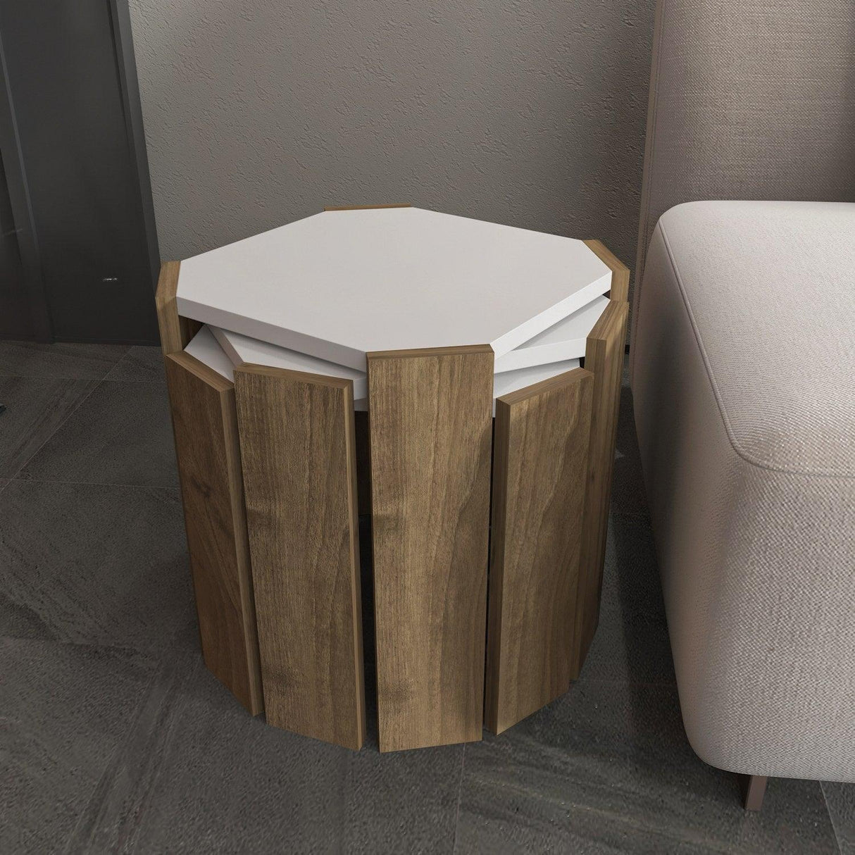 Set Masuta De Cafea Soril 3 Bucati, 45 X 41 X 45 Cm - Nuc Alb, SKU 875ZNA4627