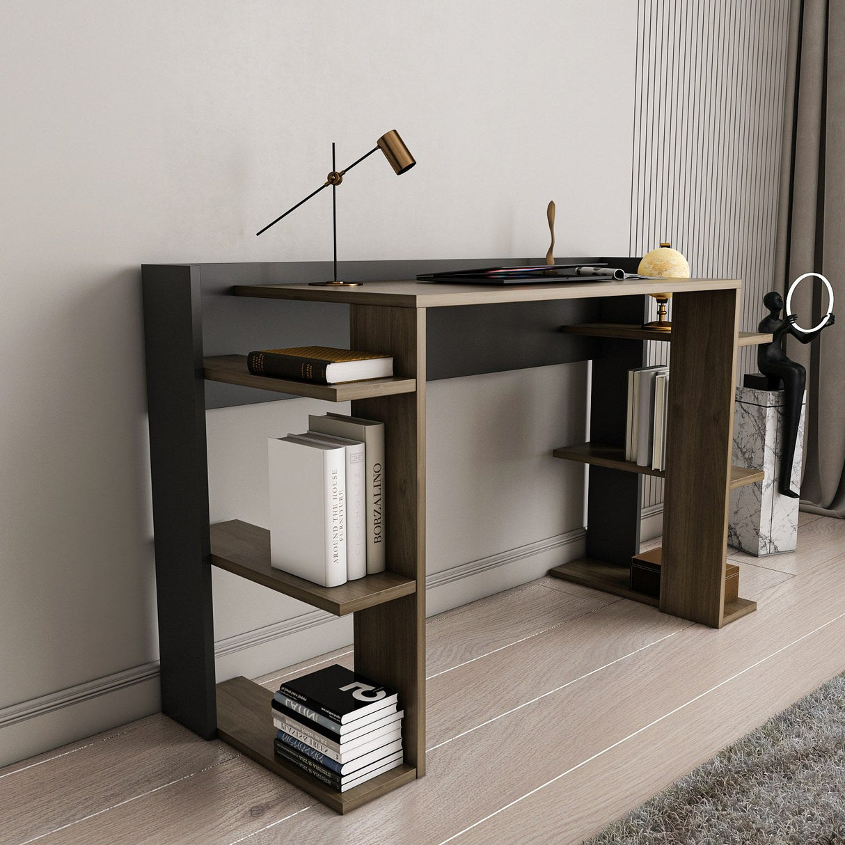 Birou Çinar, Diverse culori, 123x45x77 cm - Nuc - Negru | SKU: 875ZNA4632 | Birou Çinar, 123x45x77 cm, varianta Nuc - Negru, produs pentru amenajarea locuinței, disponibil online în România la CasaMob