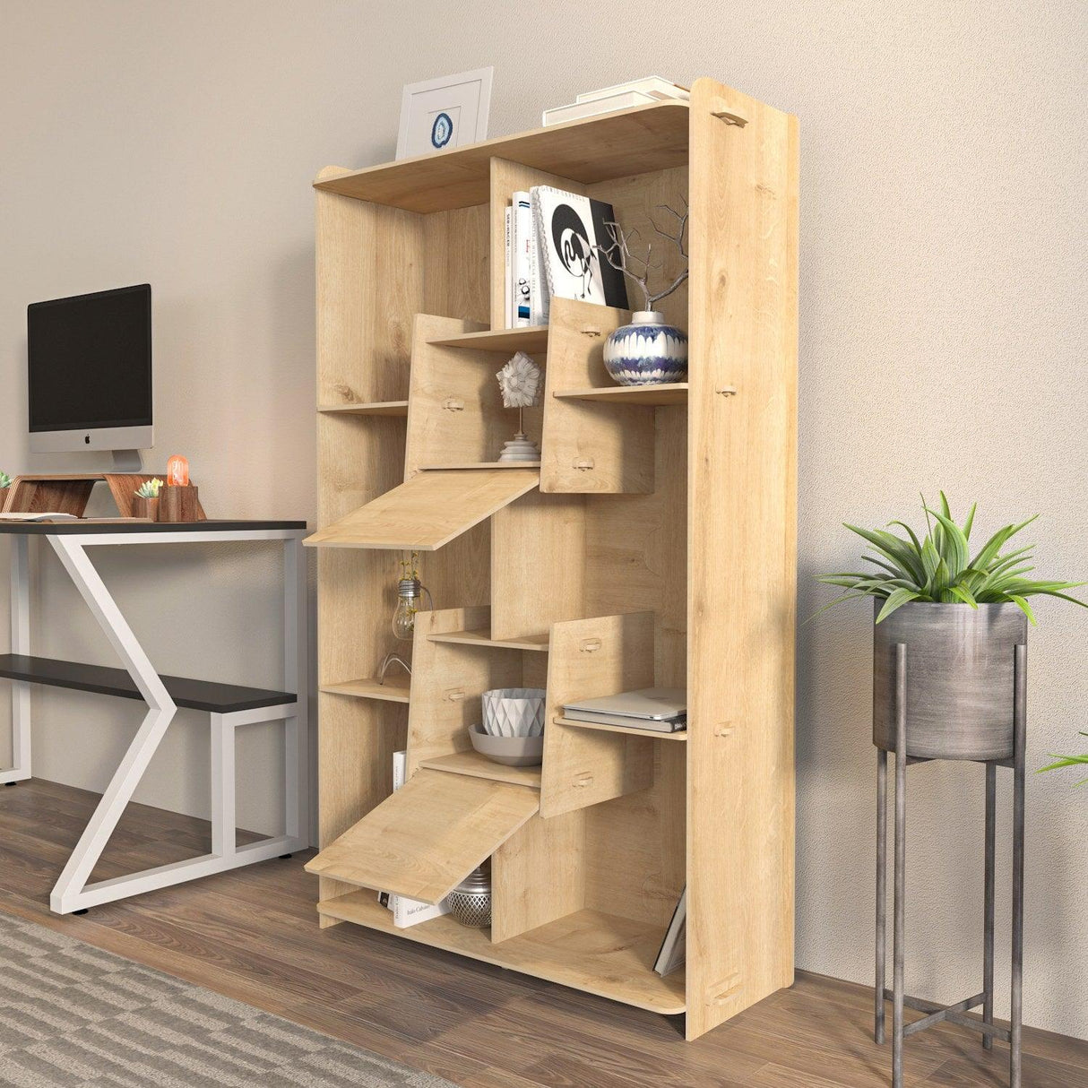Biblioteca Anap cu 6 Rafturi si 2 Compartimente, Stejar, 83 X 138 X 27 cm