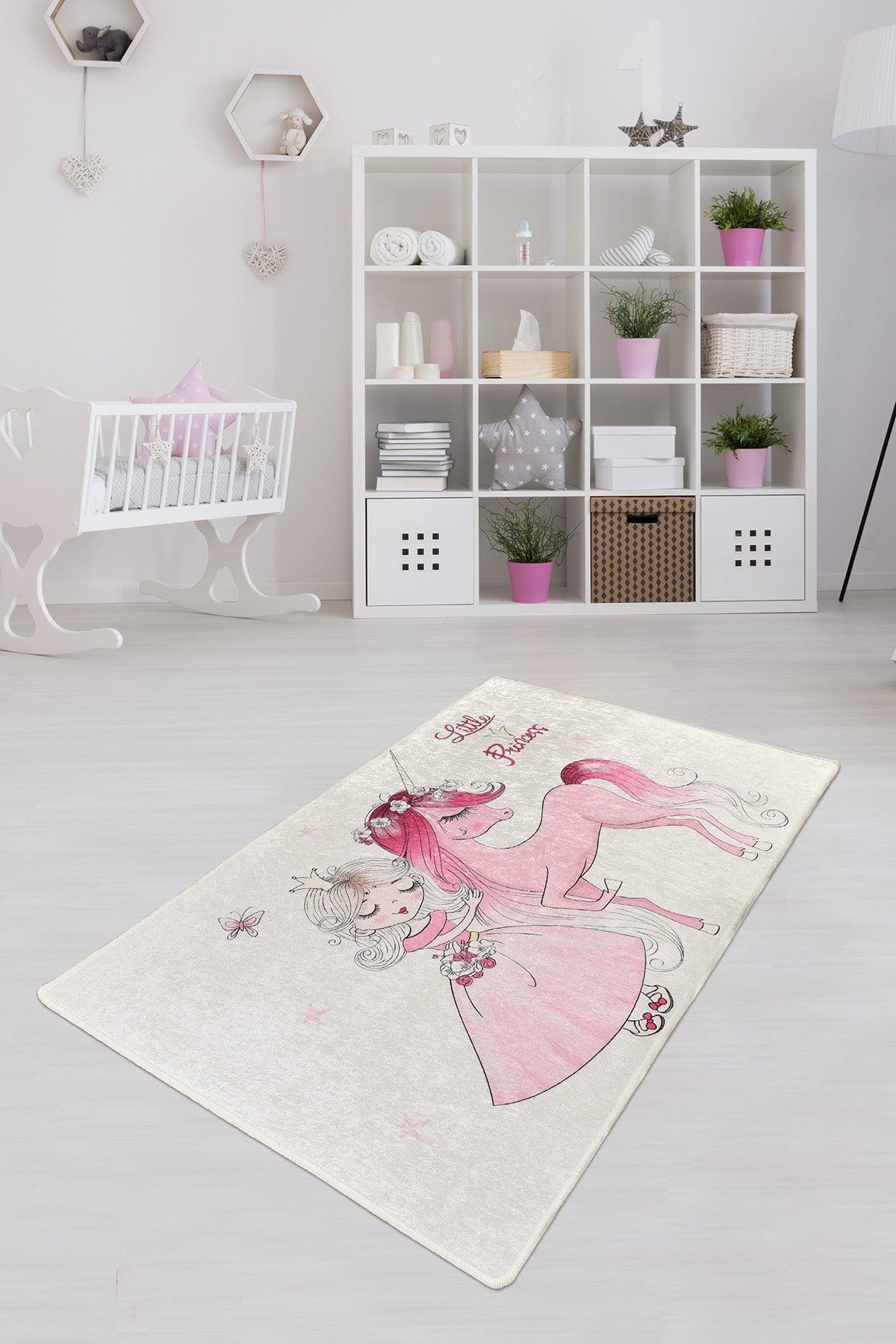 Covor de Copii Little Princess, Roz - Alb, 100x160 cm