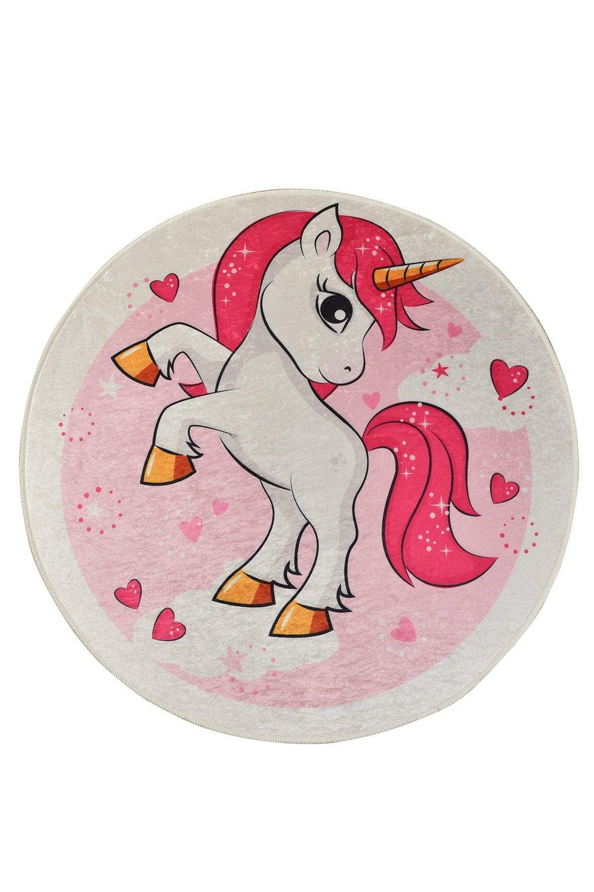 Covor de Copii Rotund Poni, Roz, 140x140 cm