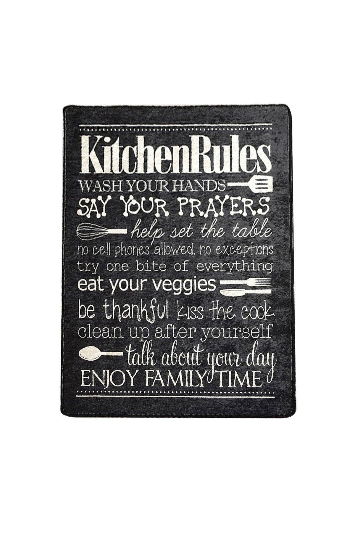 Covor de Bucatarie Kitchen Rules, Lavabil, Antiderepant, Negru, 80x150 cm