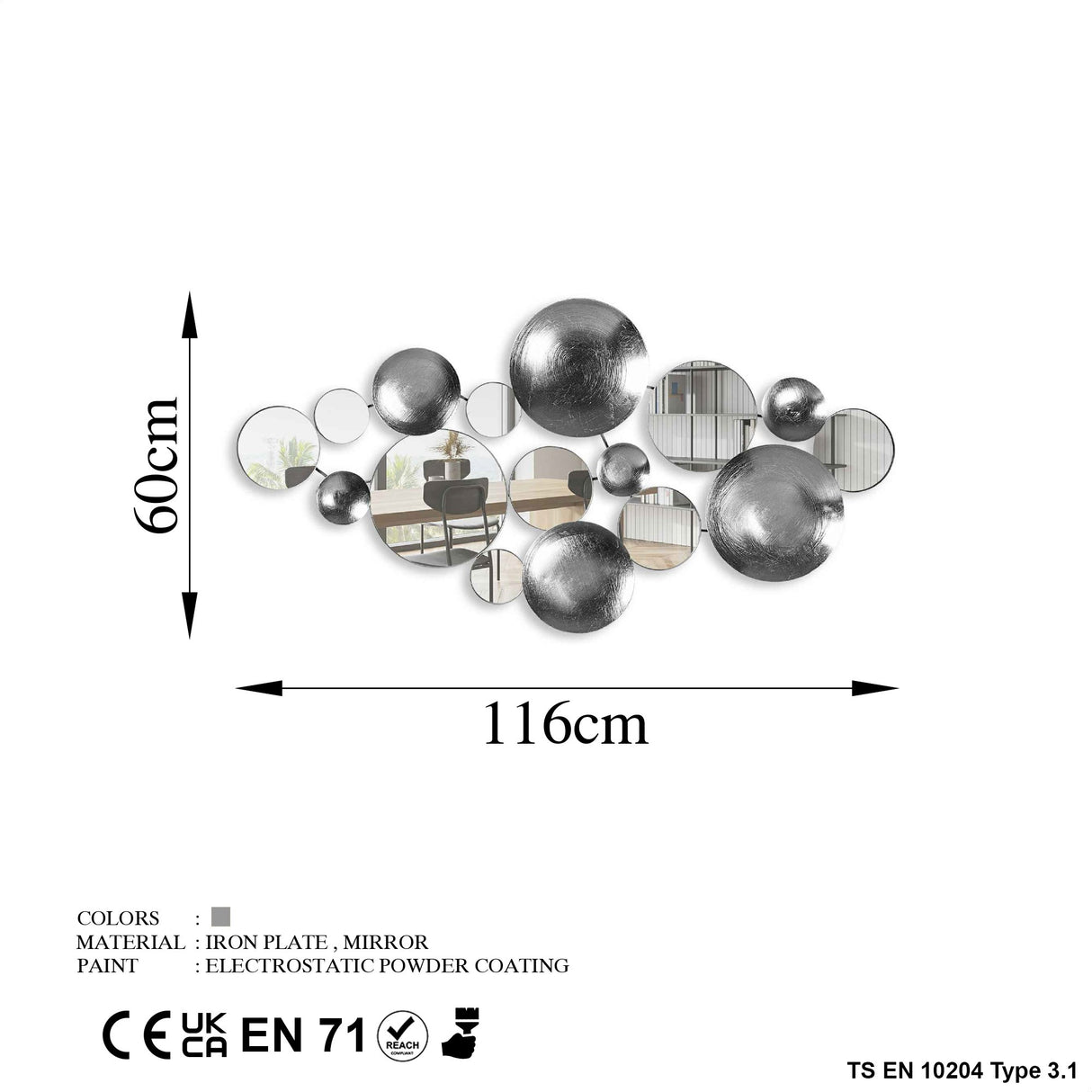 Decorațiune de perete din metal Infinity - 3, Multicolor, 116x4x60 cm