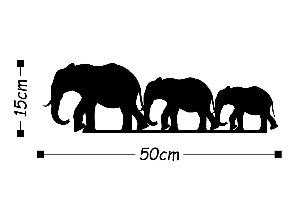 Decoratiune de perete Metal Elephants, Negru, 50x1x15 cm