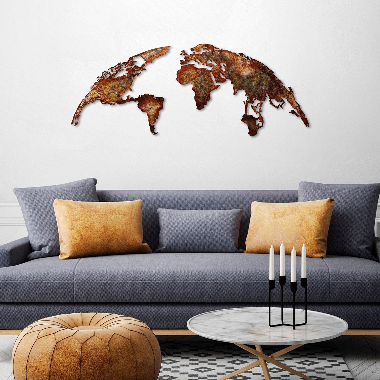 Decoratiune de perete Metal World Map Large2, Cupru, 59x1x150 cm - Multicolor, SKU 891TNL1616