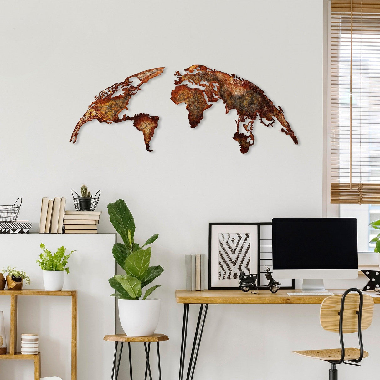 Decoratiune de perete Metal World Map Large2, Cupru, 59x1x150 cm - Multicolor, SKU 891TNL1616