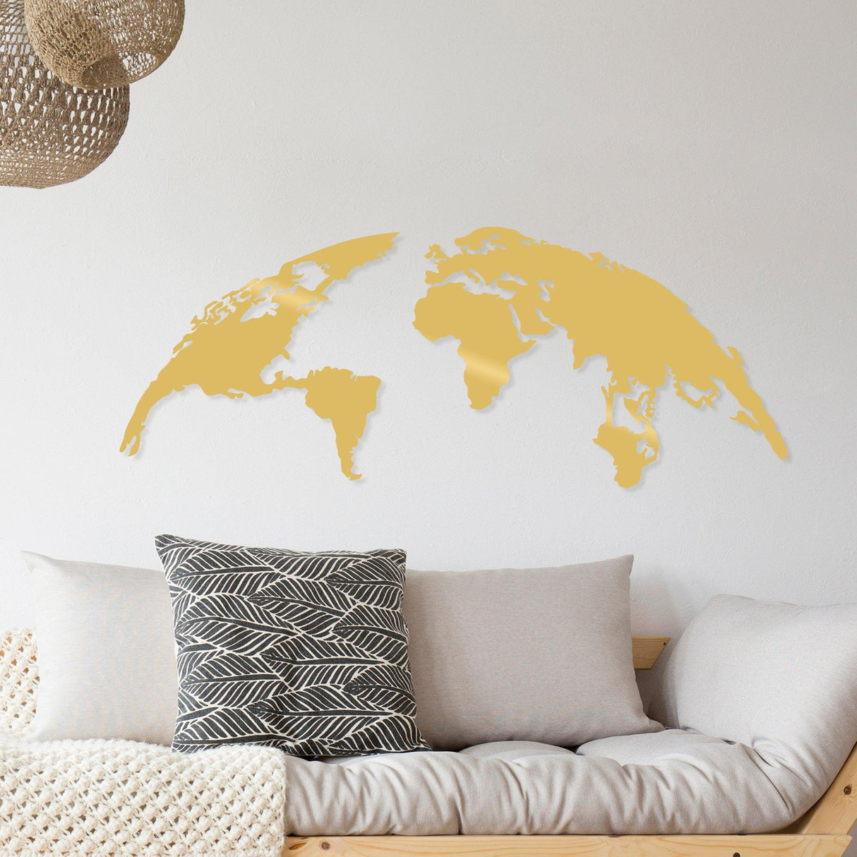 Decoratiune de perete Metal World Map Large2, Cupru, 59x1x150 cm - Auriu, SKU 891TNL1616