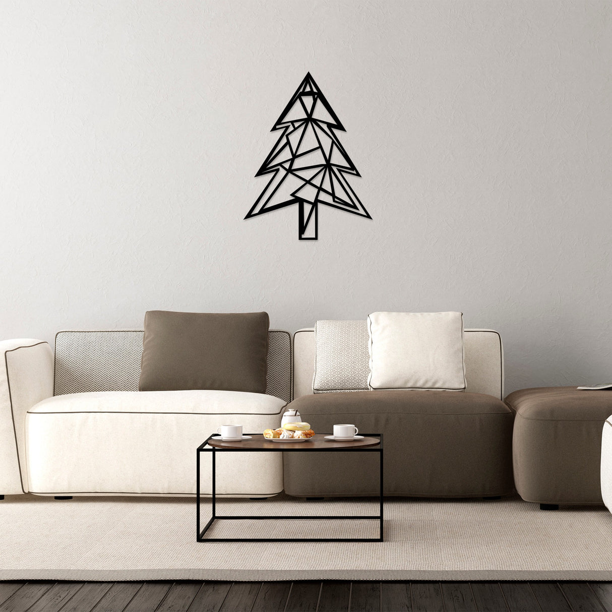 Decorațiune de perete din metal Pine Tree, Negru, 46x60x0 cm