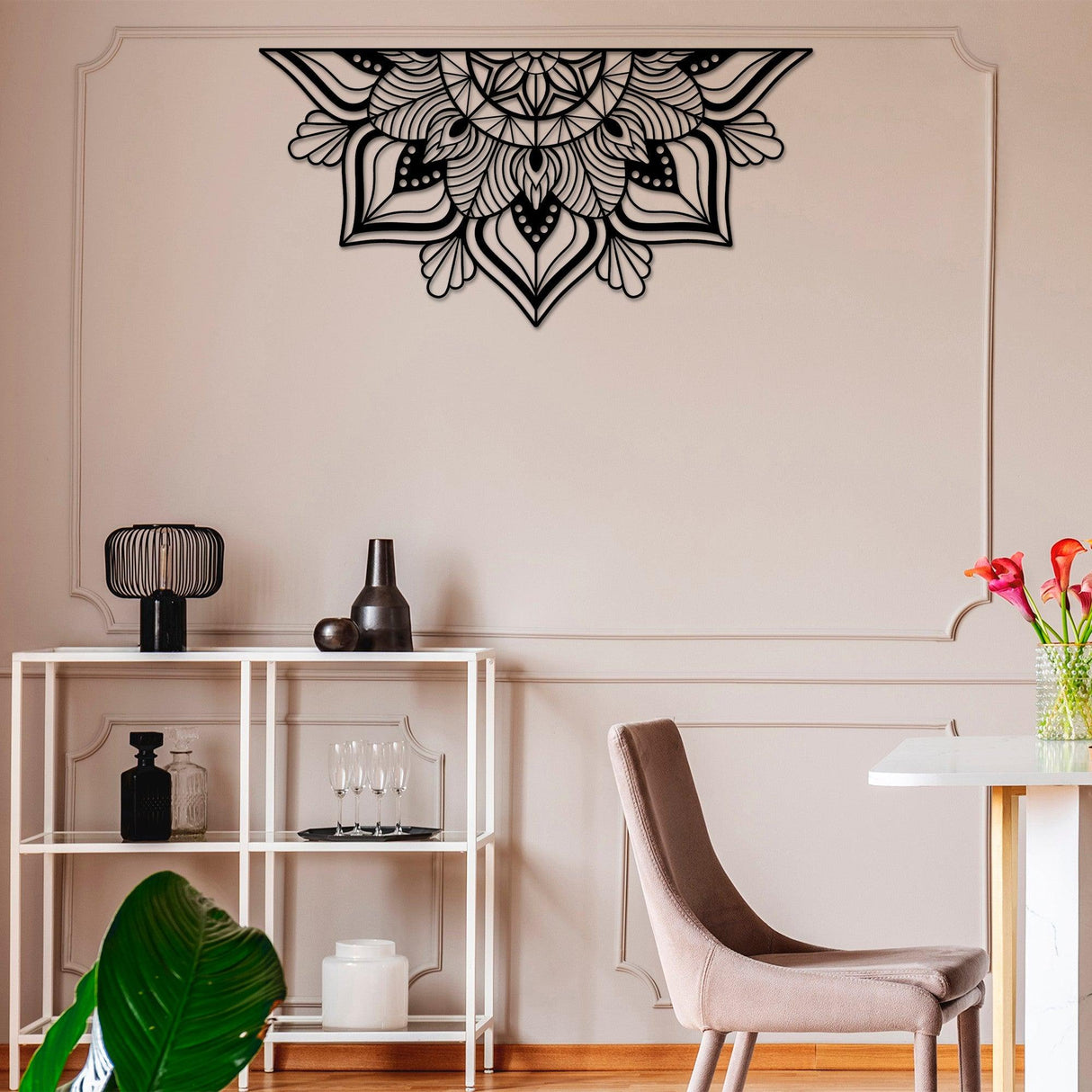 Decoratiune de perete Metal Mandala 1, Negru, 78x1x154 cm - Negru, SKU 891TNL1879