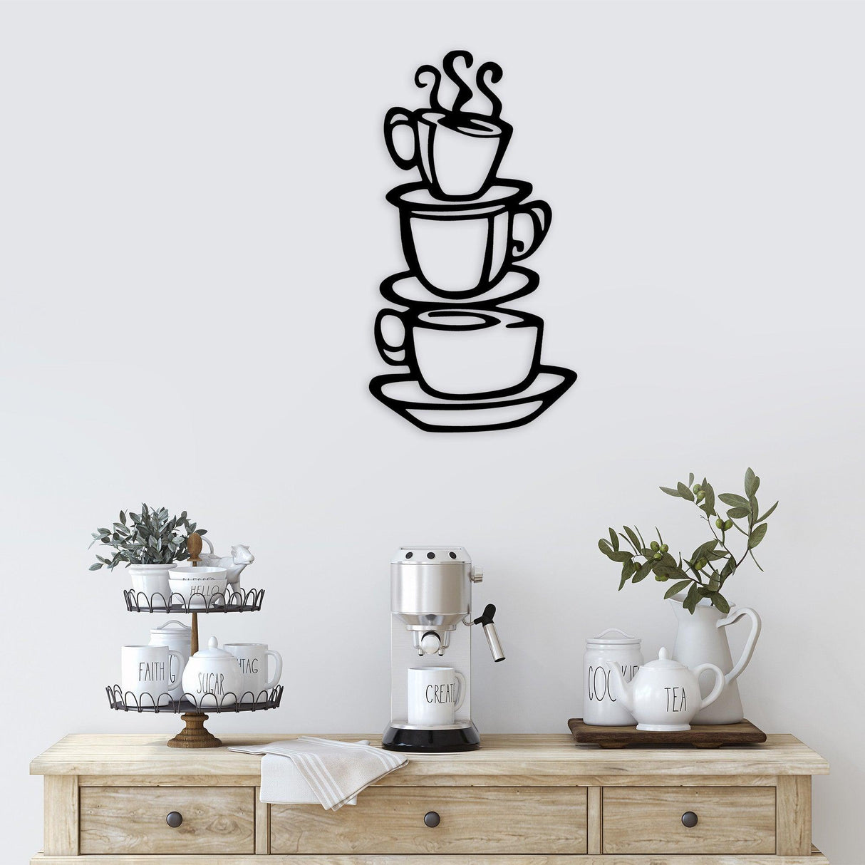 Decoratiune de perete Metal Coffee, Negru, 75x1x40 cm