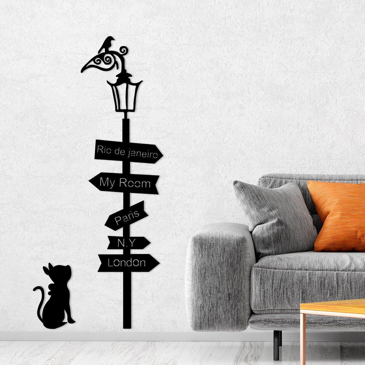 Decoratiune de perete Metal Where To Go ?, Negru, 25x1.5x39 cm