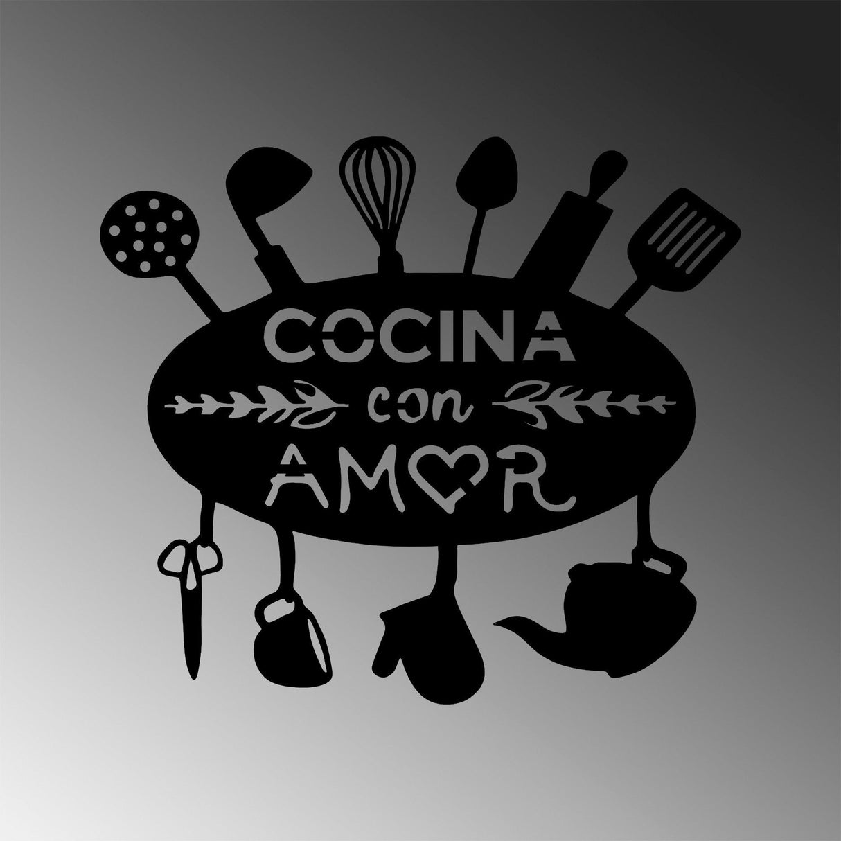 Decoratiune de perete Metal Cocina Con Amor, Negru, 2x43x49 cm