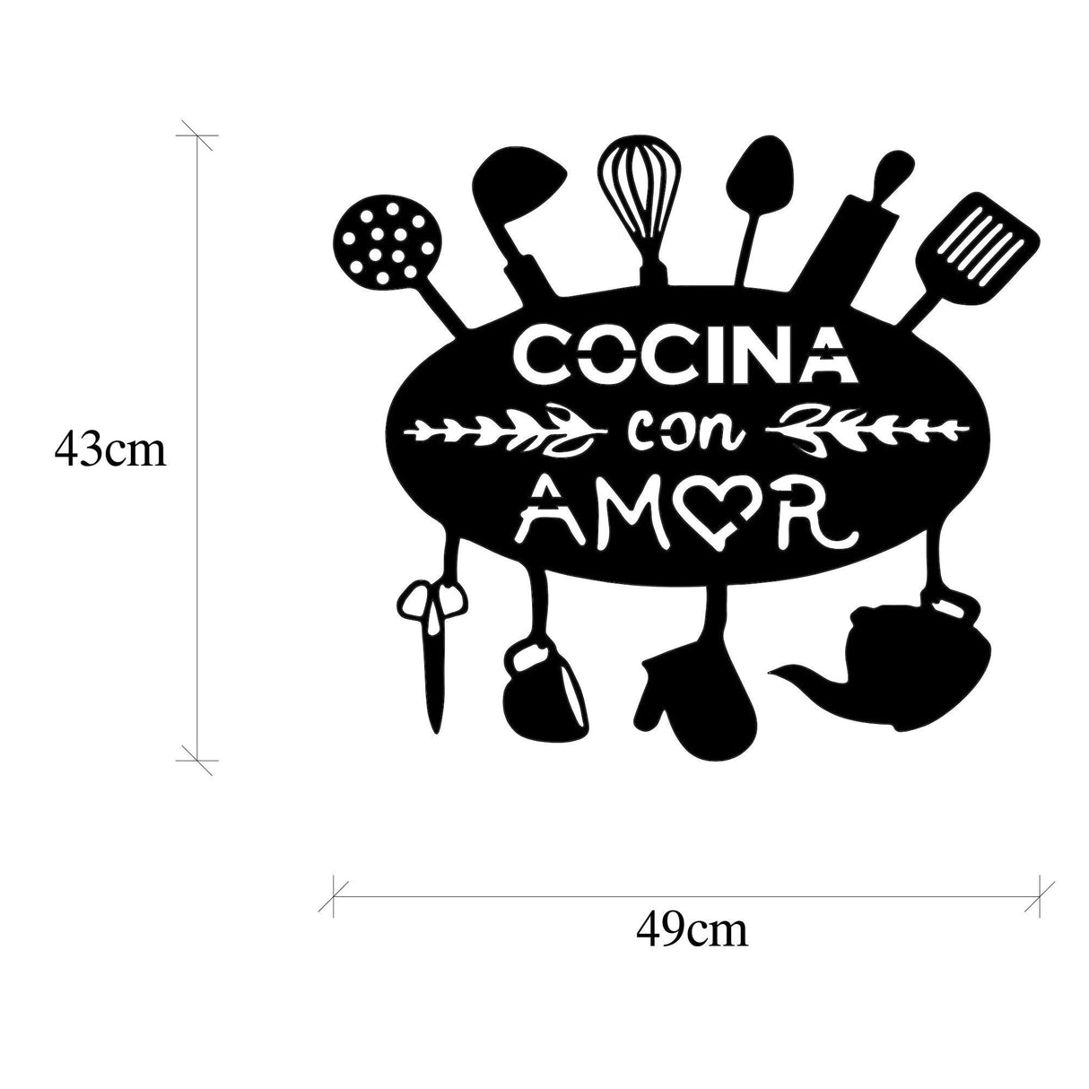Decoratiune de perete Metal Cocina Con Amor, Negru, 2x43x49 cm