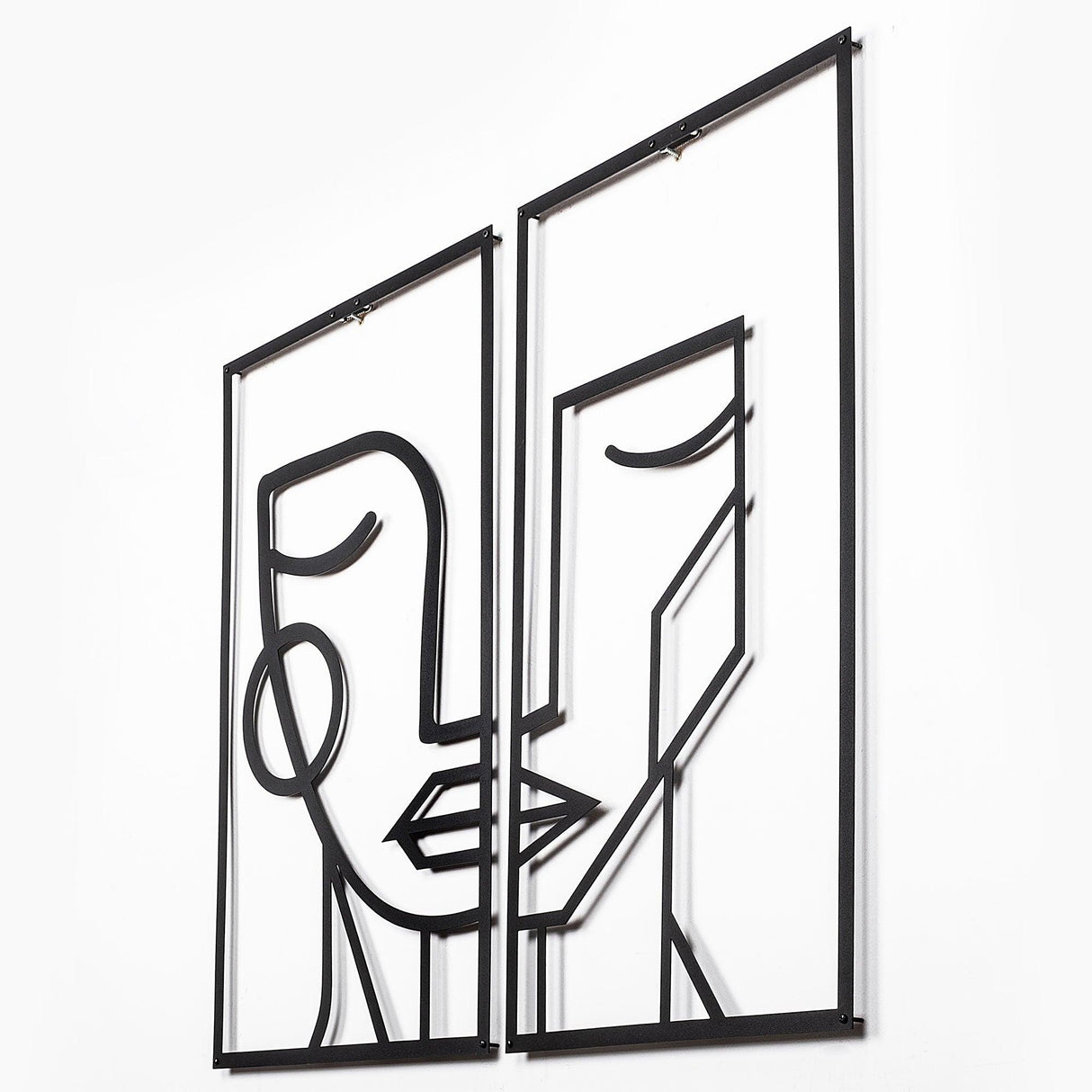 Decoratiune de perete Metal Woman Face, Negru, 66x1x39 cm