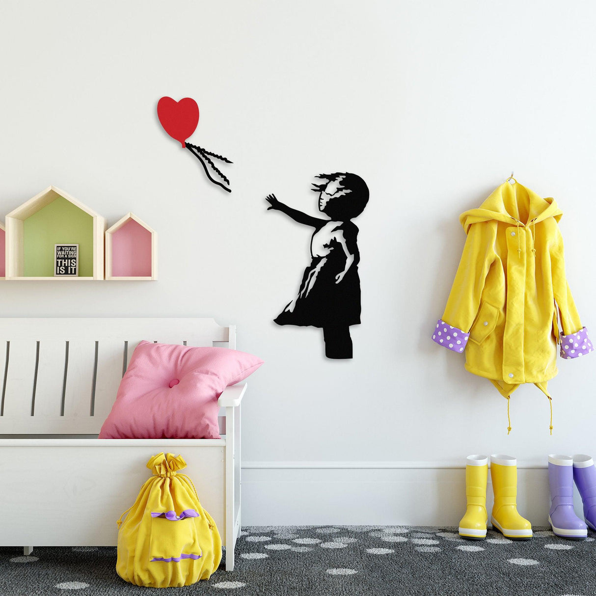 Decoratiune de perete Metal Banksy - 13, Negru, 85x1x105 cm
