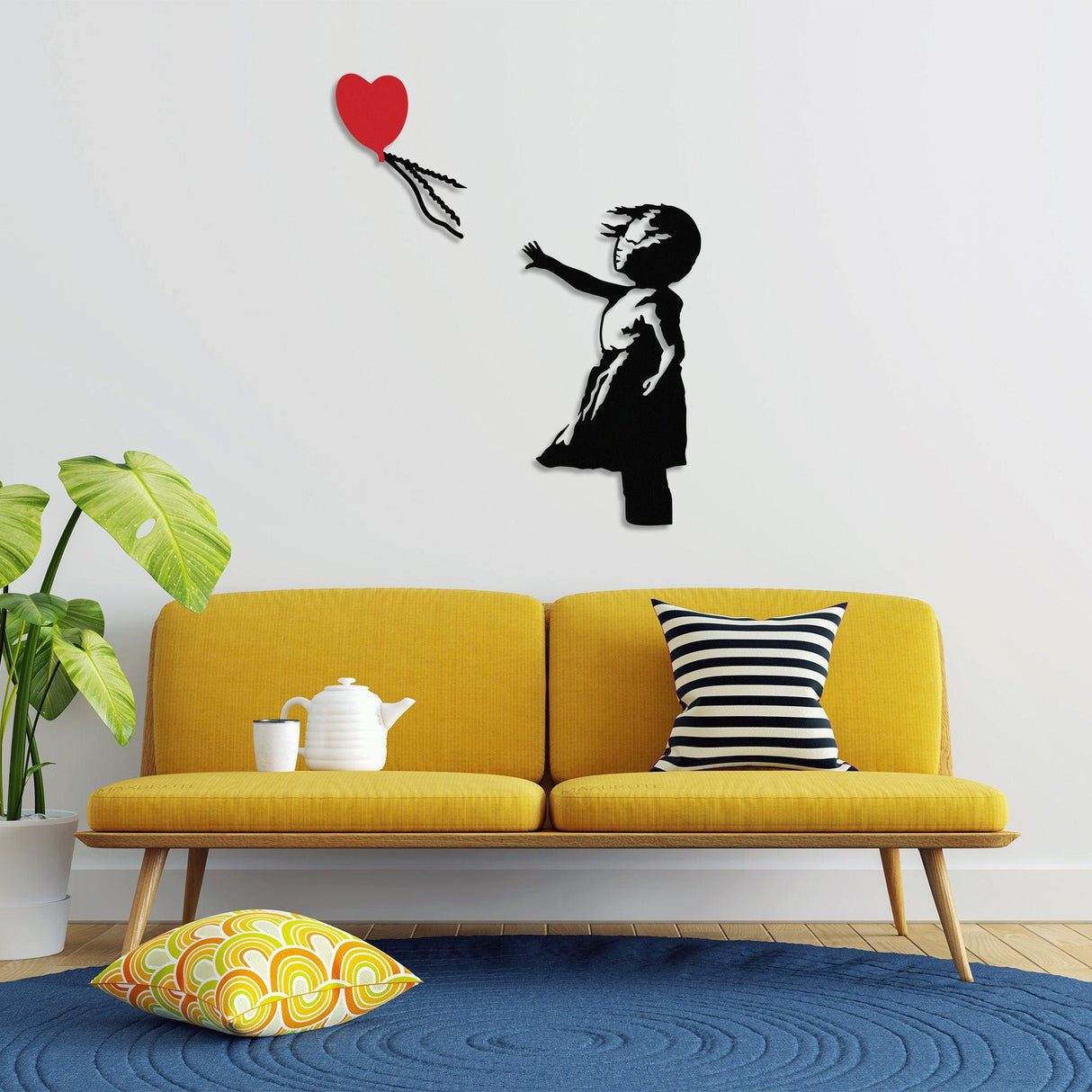 Decoratiune de perete Metal Banksy - 13, Negru, 85x1x105 cm