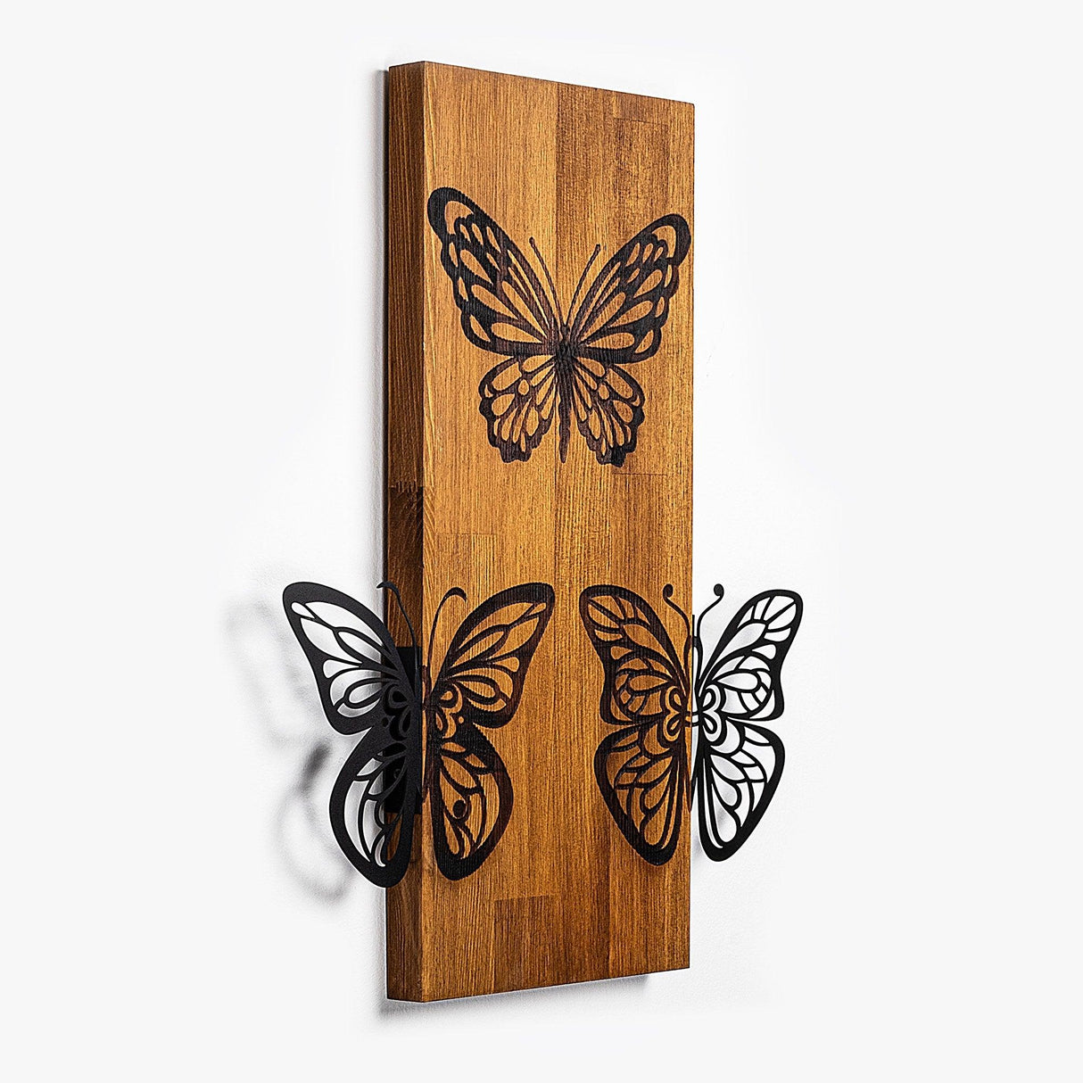 Decoratiune de perete lemn Butterflies wooden deco, Nuc, 47x58x3 cm