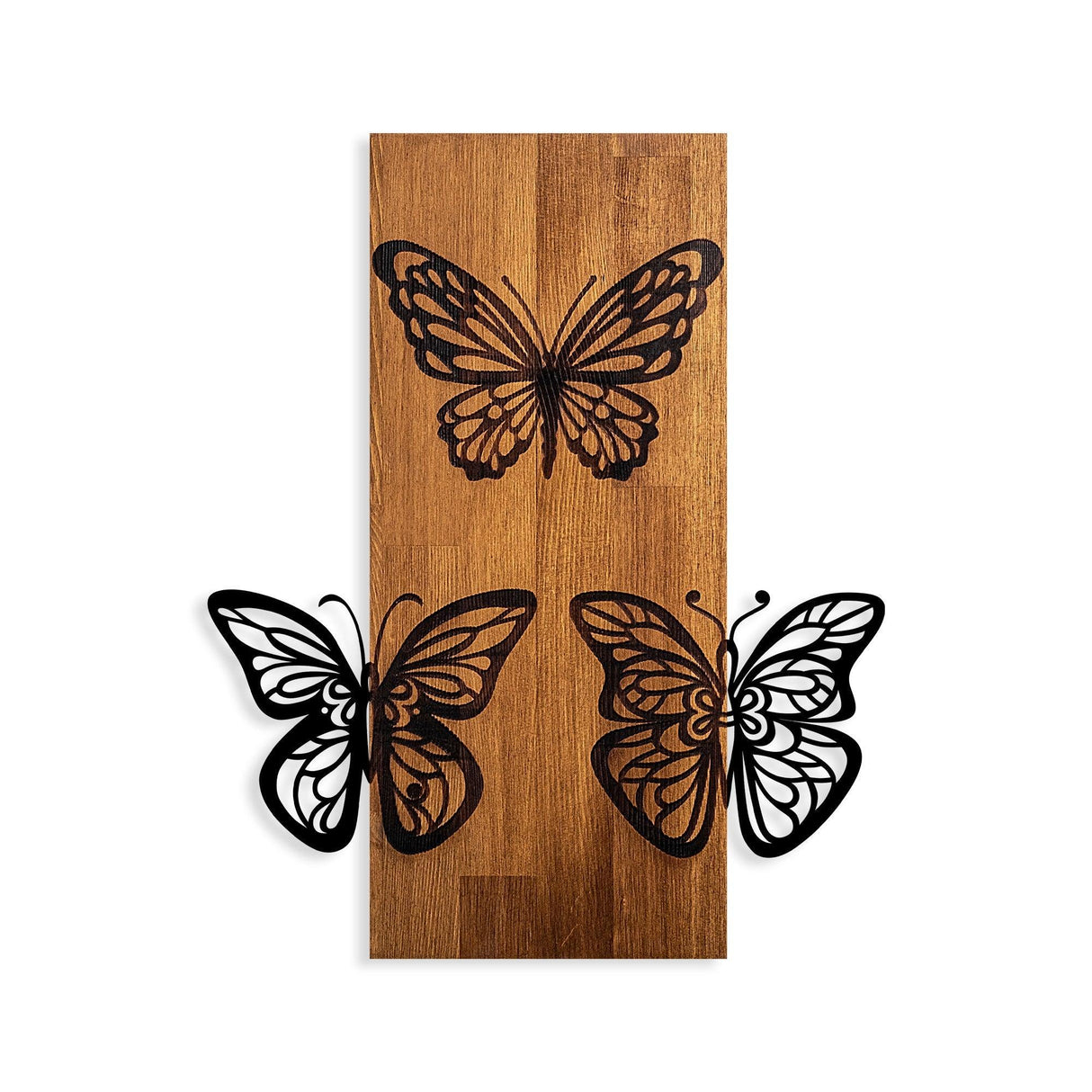 Decoratiune de perete lemn Butterflies wooden deco, Nuc, 47x58x3 cm