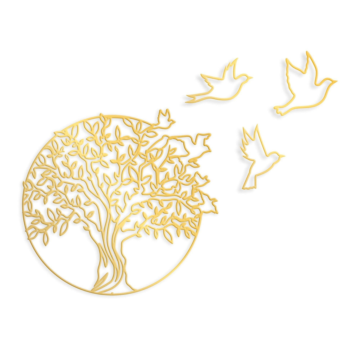 Decoratiune de perete Metal Tree And Birds_3, Negru, 56x1x61 cm - Auriu, SKU 891TNL2353