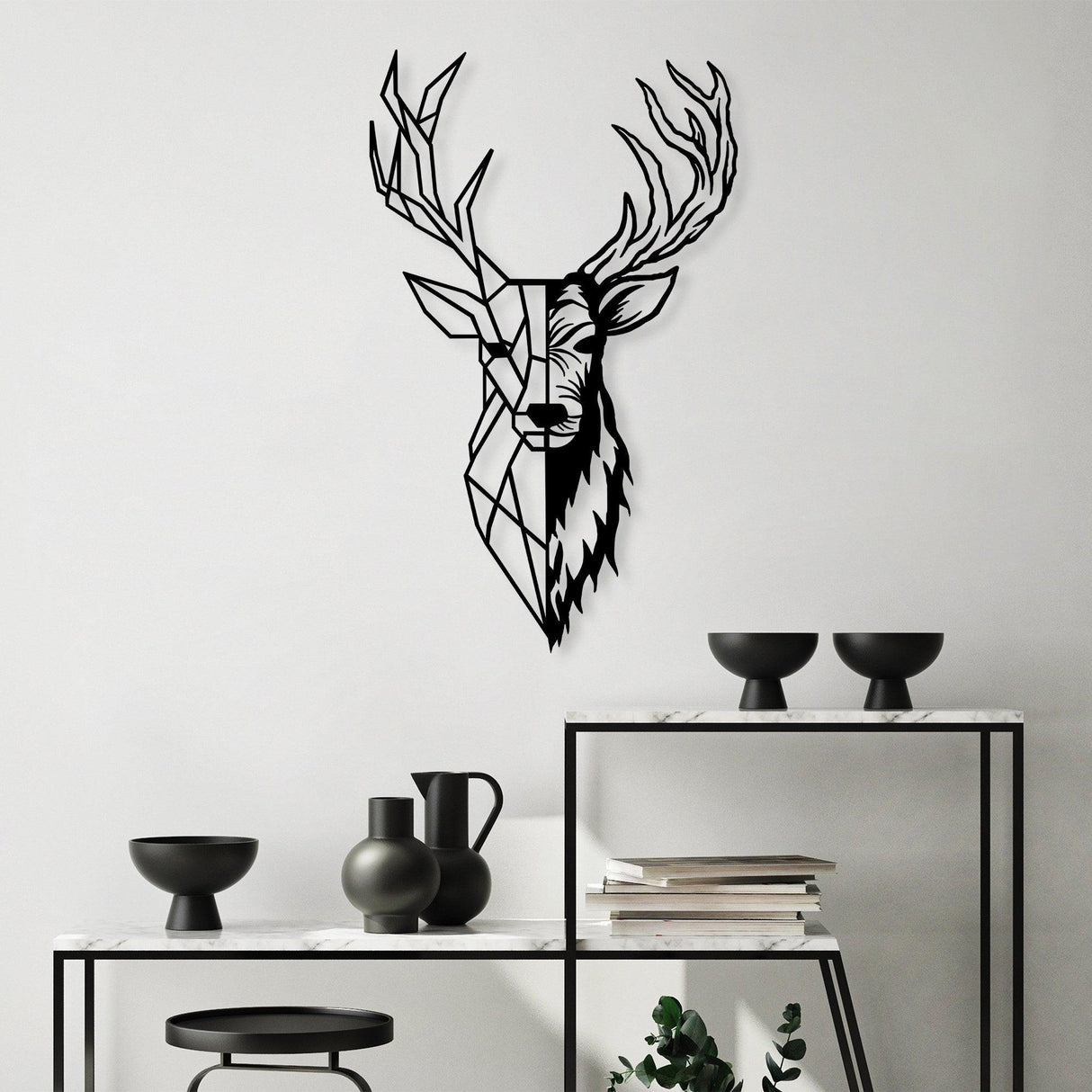 Accesoriu metal decorativ de perete Red Deer 2, Negru, 42x70x0.15 cm