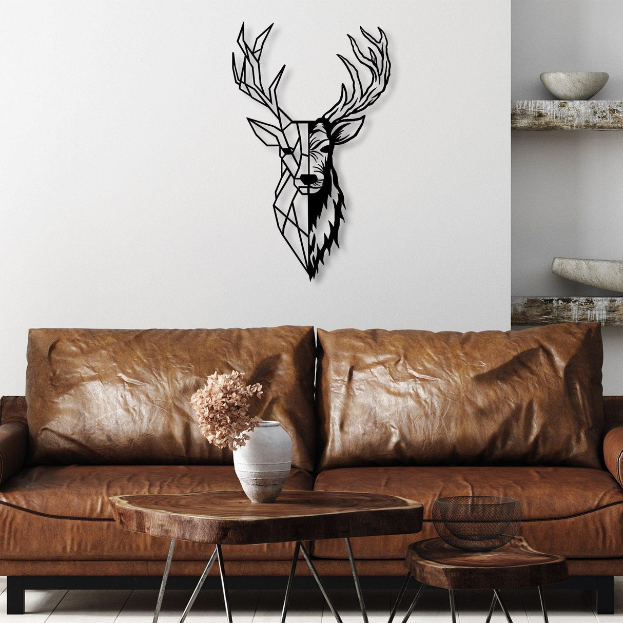 Accesoriu metal decorativ de perete Red Deer 2, Negru, 42x70x0.15 cm