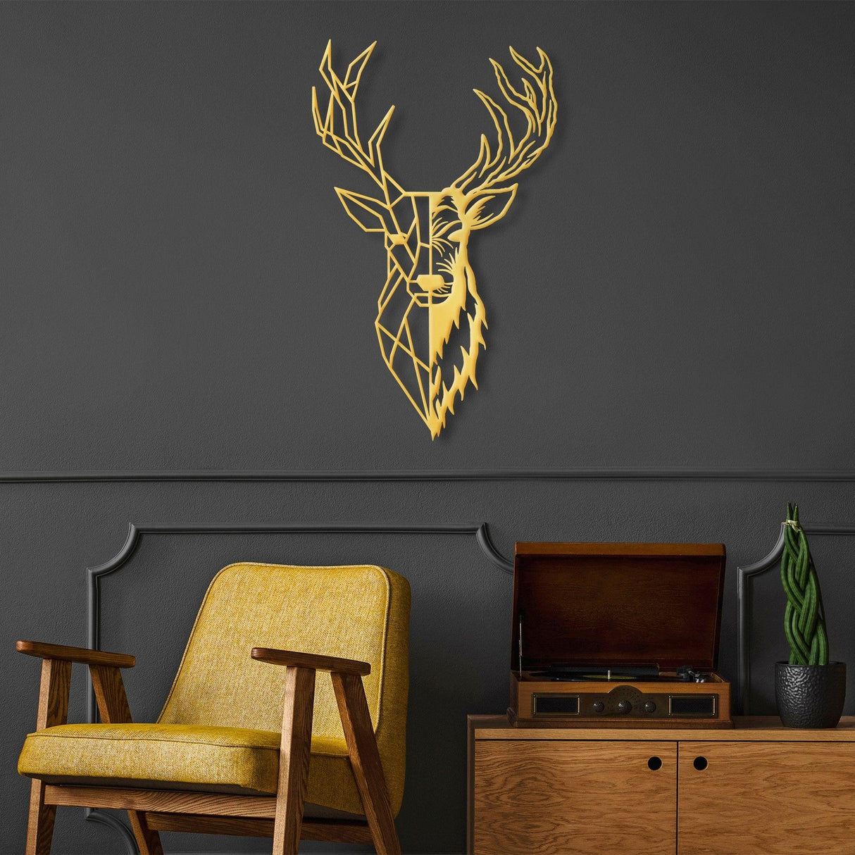Decoratiune de perete Metal Red Deer 3, Aur, 70x1x42 cm