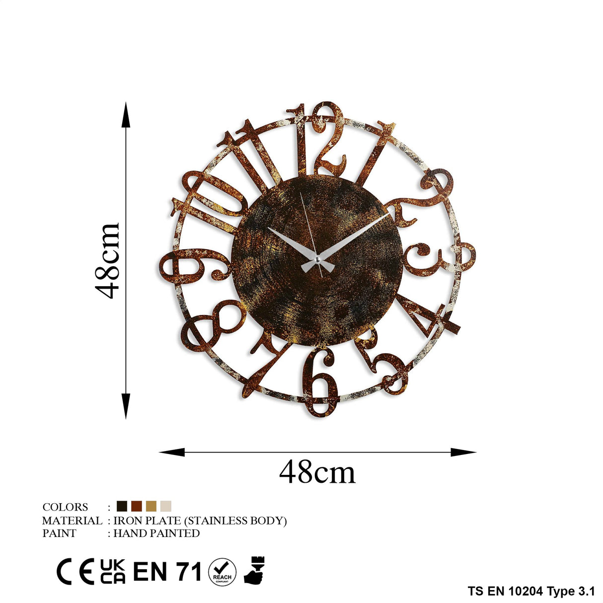 Ceas de perete Metal Wall Clock 15 - 2, Multicolor, Ø48 cm