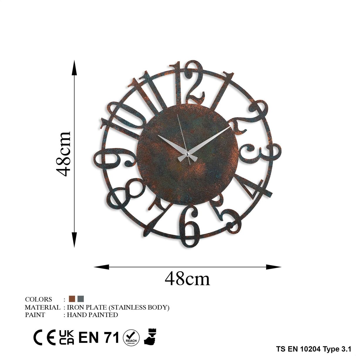 Ceas de perete Metal Wall Clock 15 - 3, Multicolor, Ø48 cm