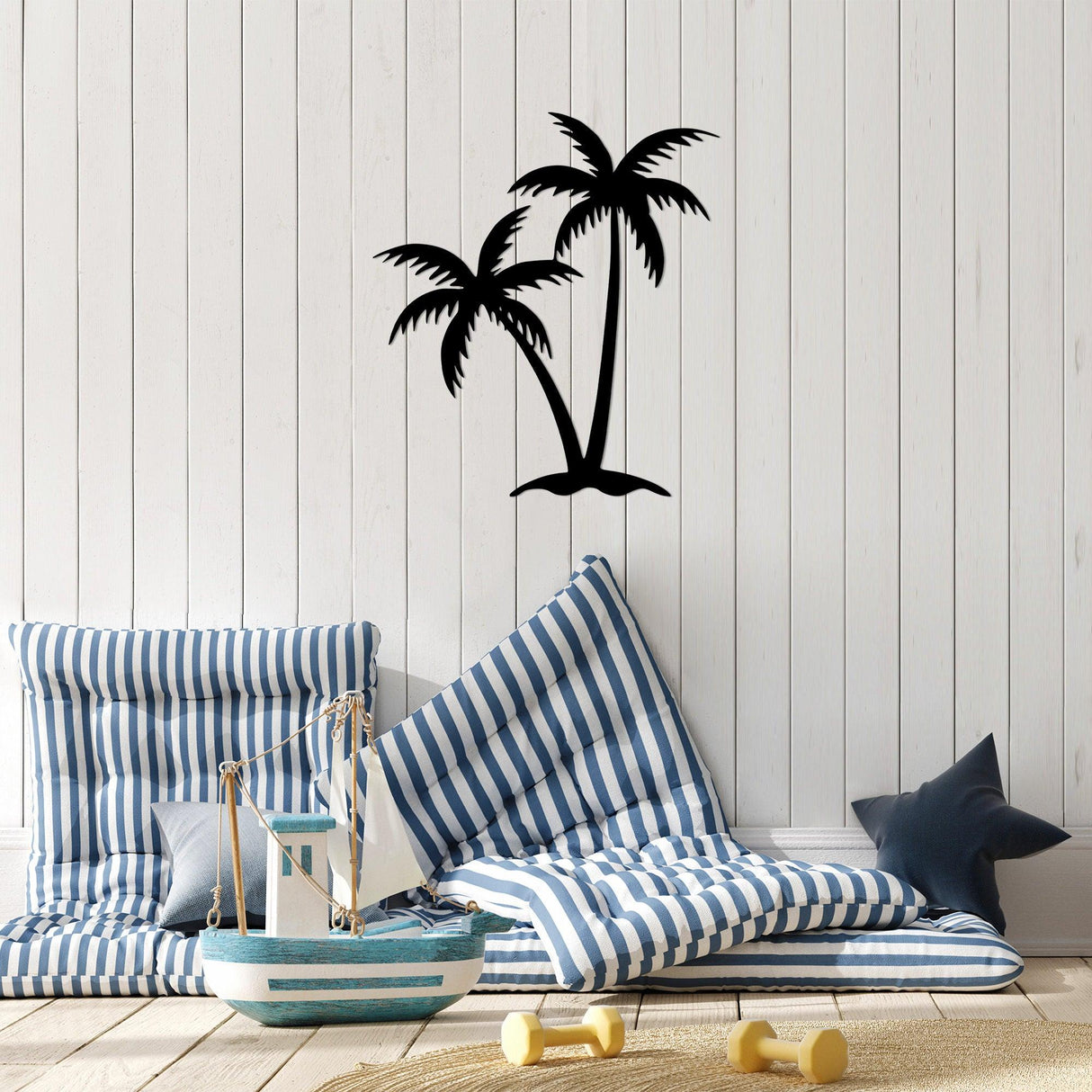Decoratiune de perete Metal Palm 2 - 436, Negru, 70x1x63 cm
