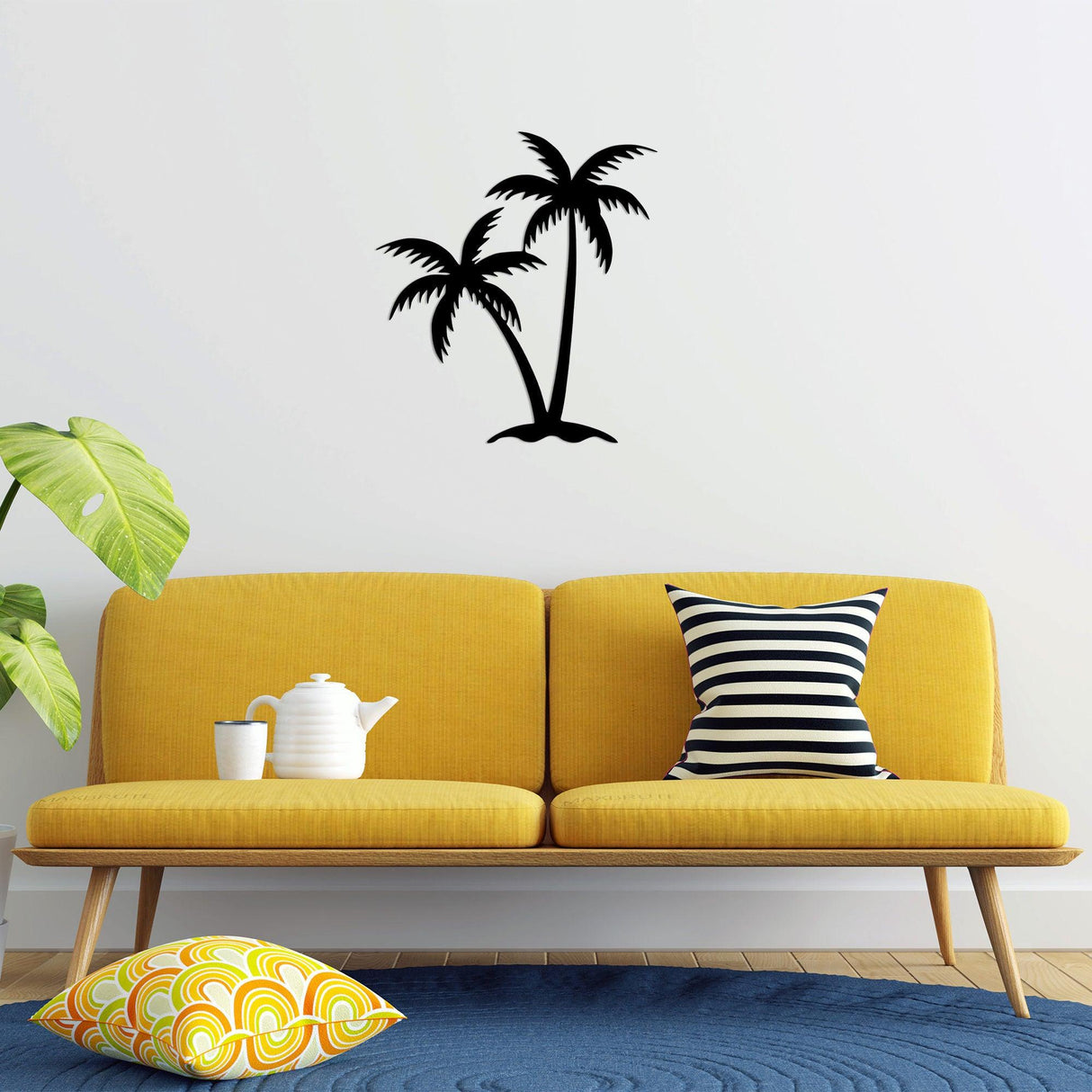 Decoratiune de perete Metal Palm 2 - 436, Negru, 70x1x63 cm
