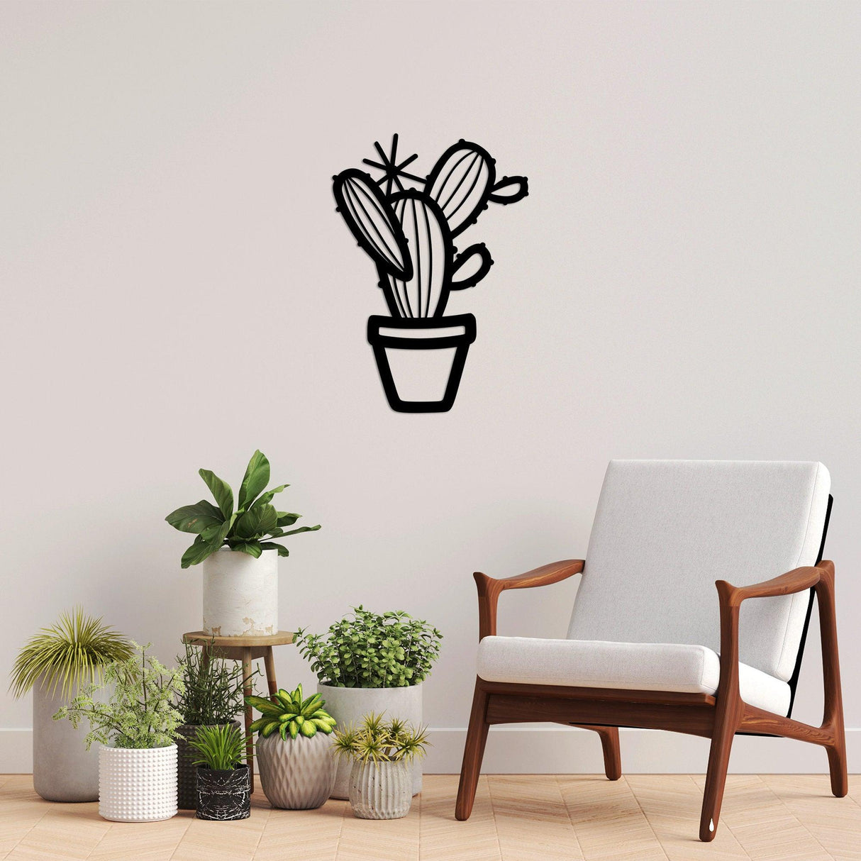 Decoratiune de perete Metal Cactus - 464, Negru, 70x1x49 cm