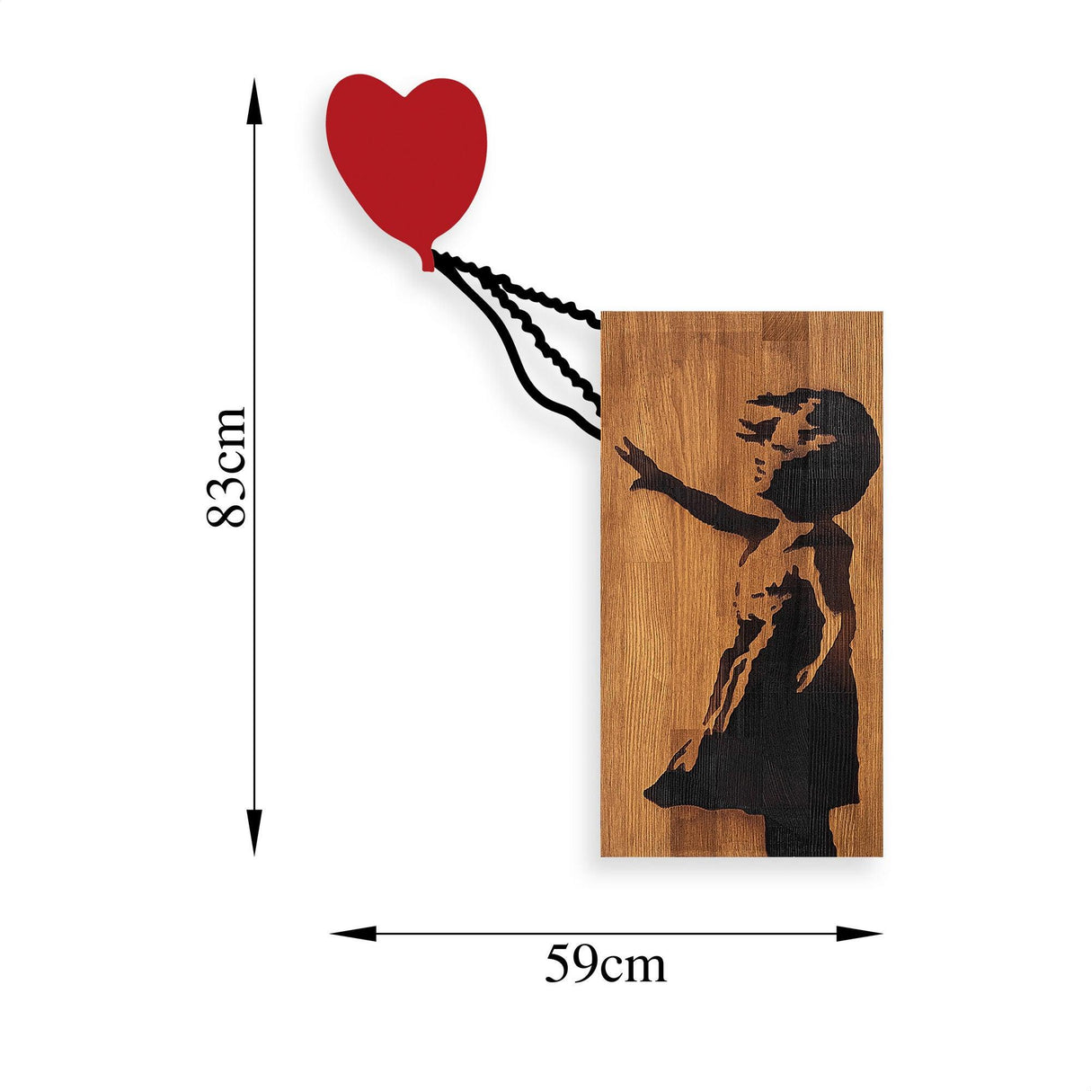 Decoratiune de perete lemn Banksy - 15, Nuc, 60x3x83 cm