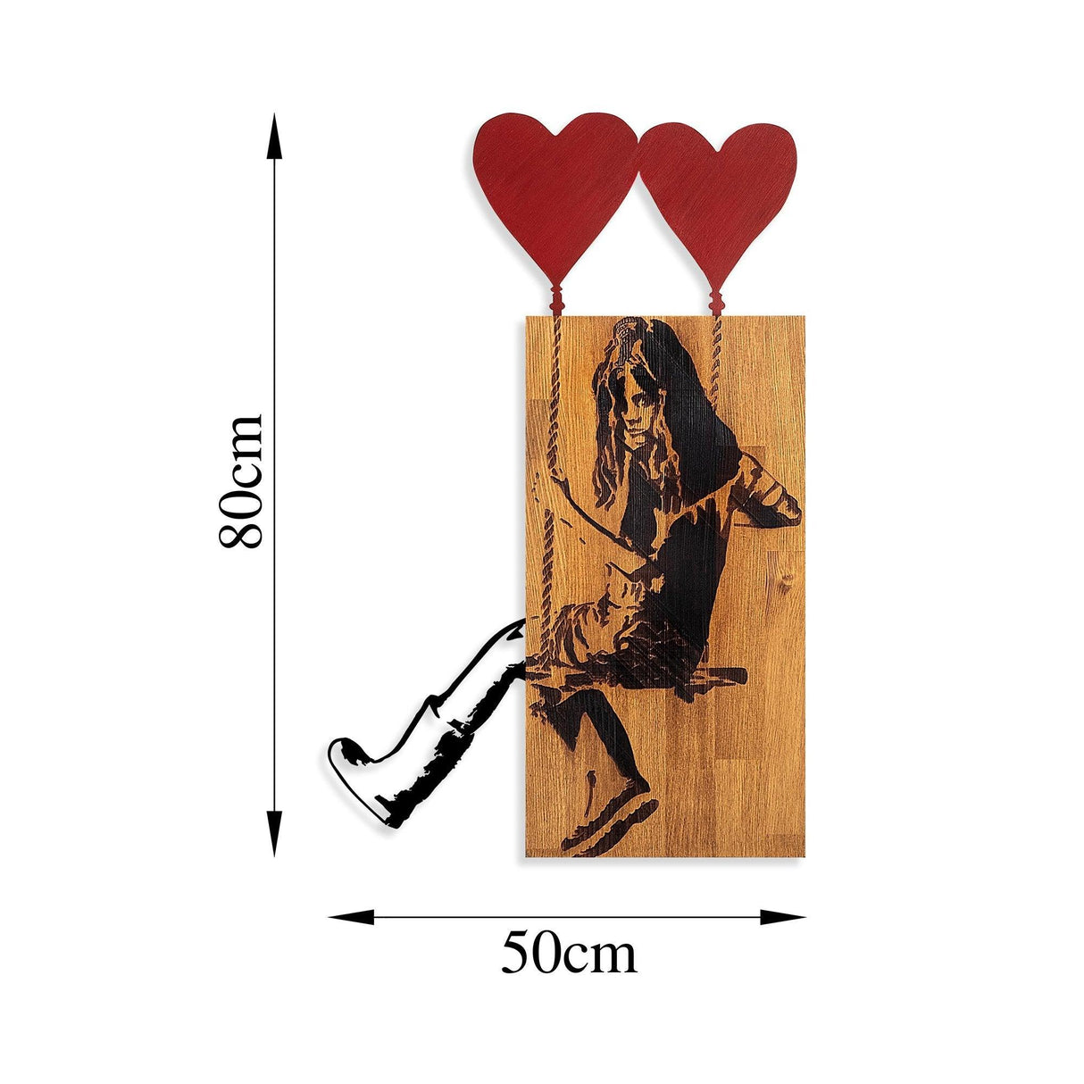 Decoratiune de perete lemn Banksy - 18, Nuc, 80x3x50 cm