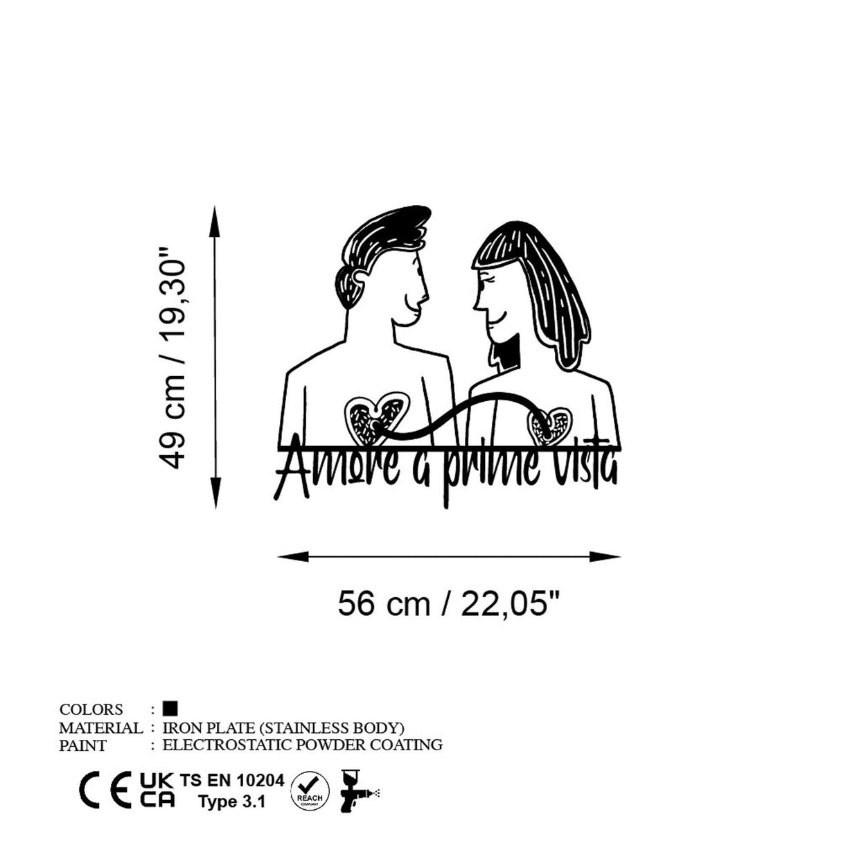 Decoratiune de perete Metal Amore Prima Vista 5, Negru, 56x49 cm