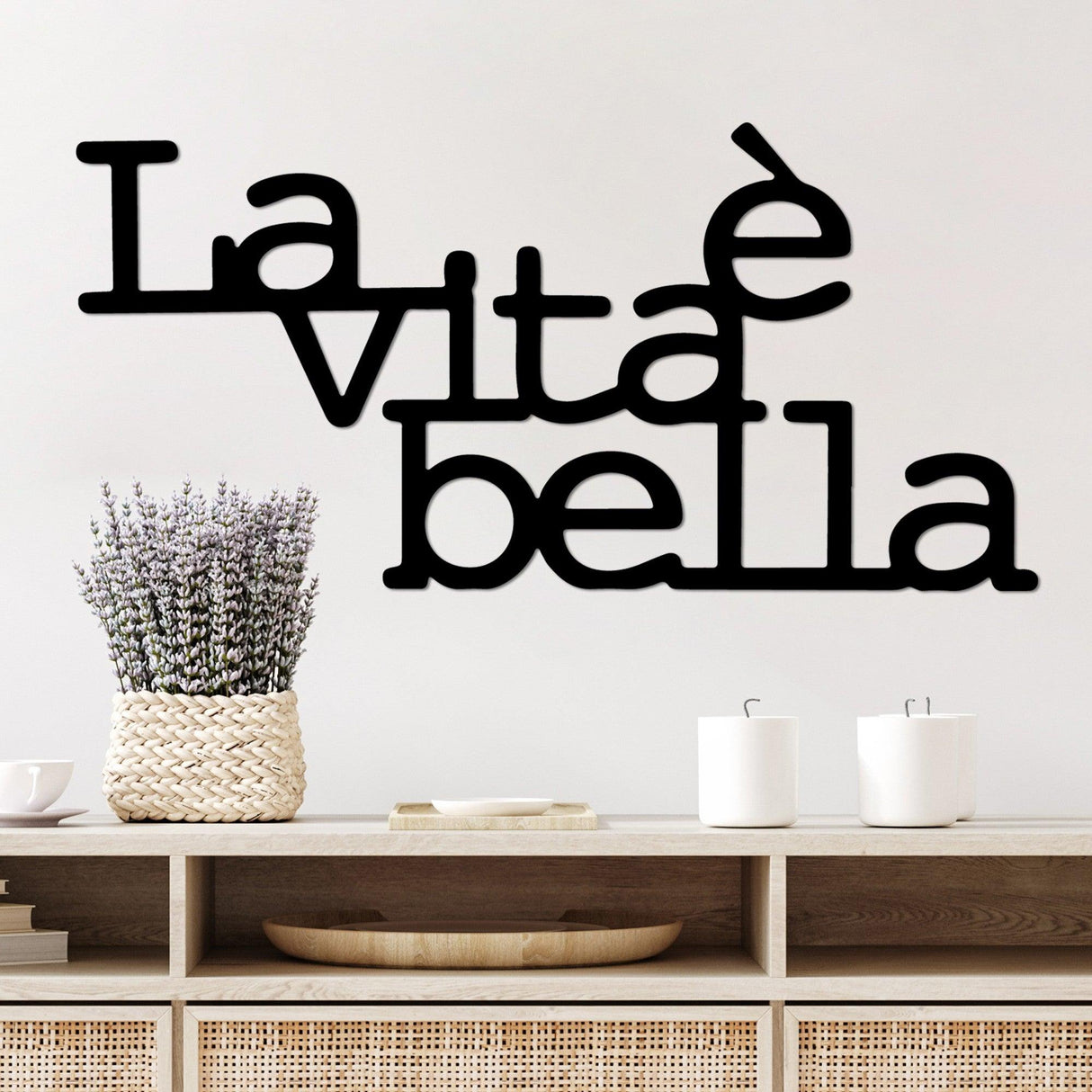 Decoratiune de perete Metal Vita E Bella 1, Negru, 60x30 cm