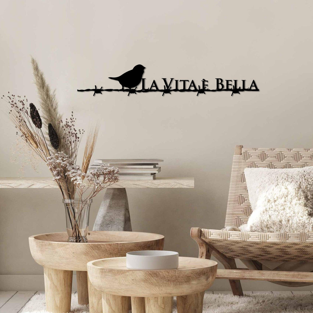 Decoratiune de perete Metal Vita E Bella 4, Negru, 86x15 cm